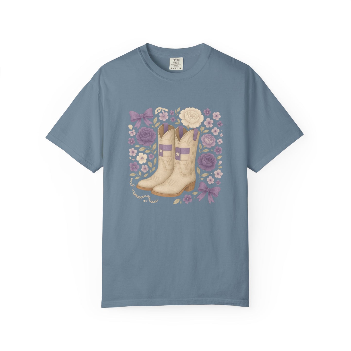 Whimsical Floral Boots Unisex T-Shirt | Casual Style, Gift for Her, Texas Christian University, TCU Frogs, Comfort Colors, Texas Fan gift, Graduation Gift