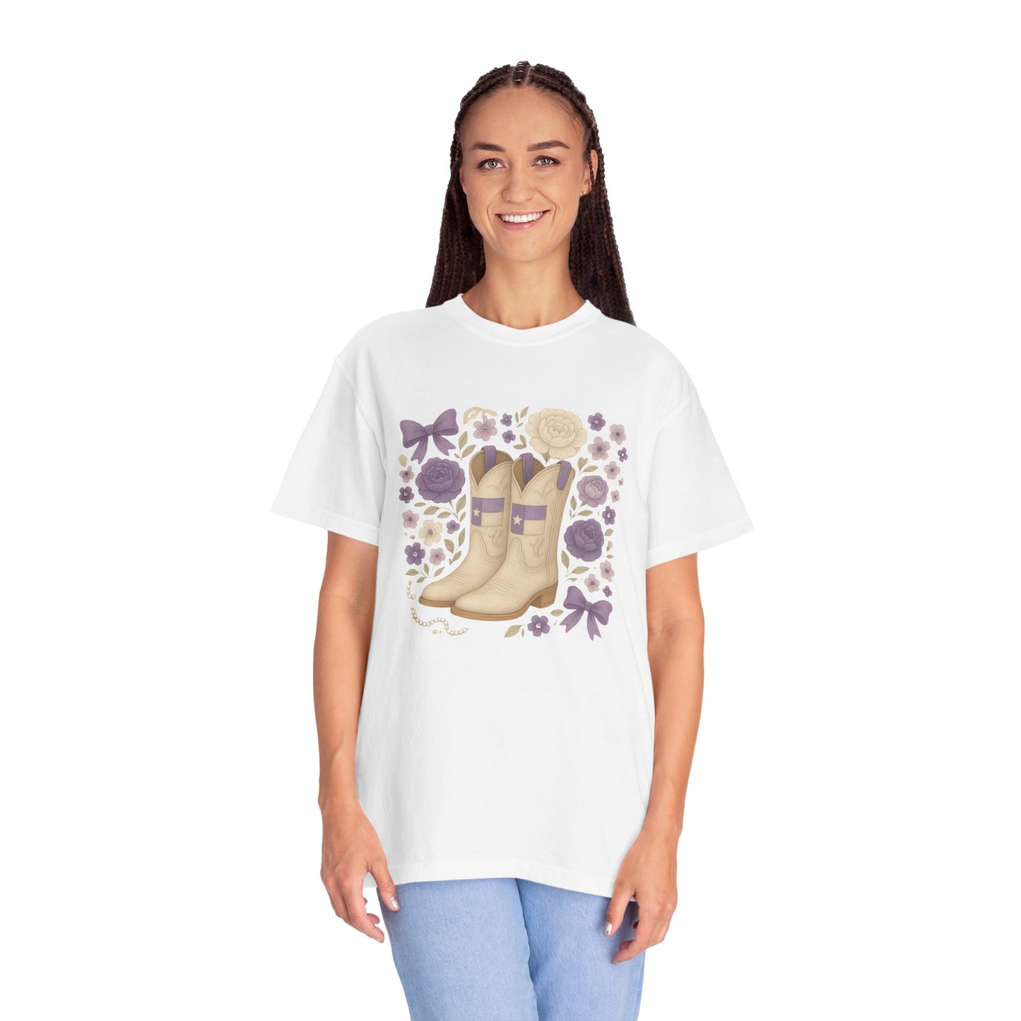 Whimsical Floral Boots Unisex T-Shirt | Casual Style, Gift for Her, Texas Christian University, TCU Frogs, Comfort Colors, Texas Fan gift, Graduation Gift