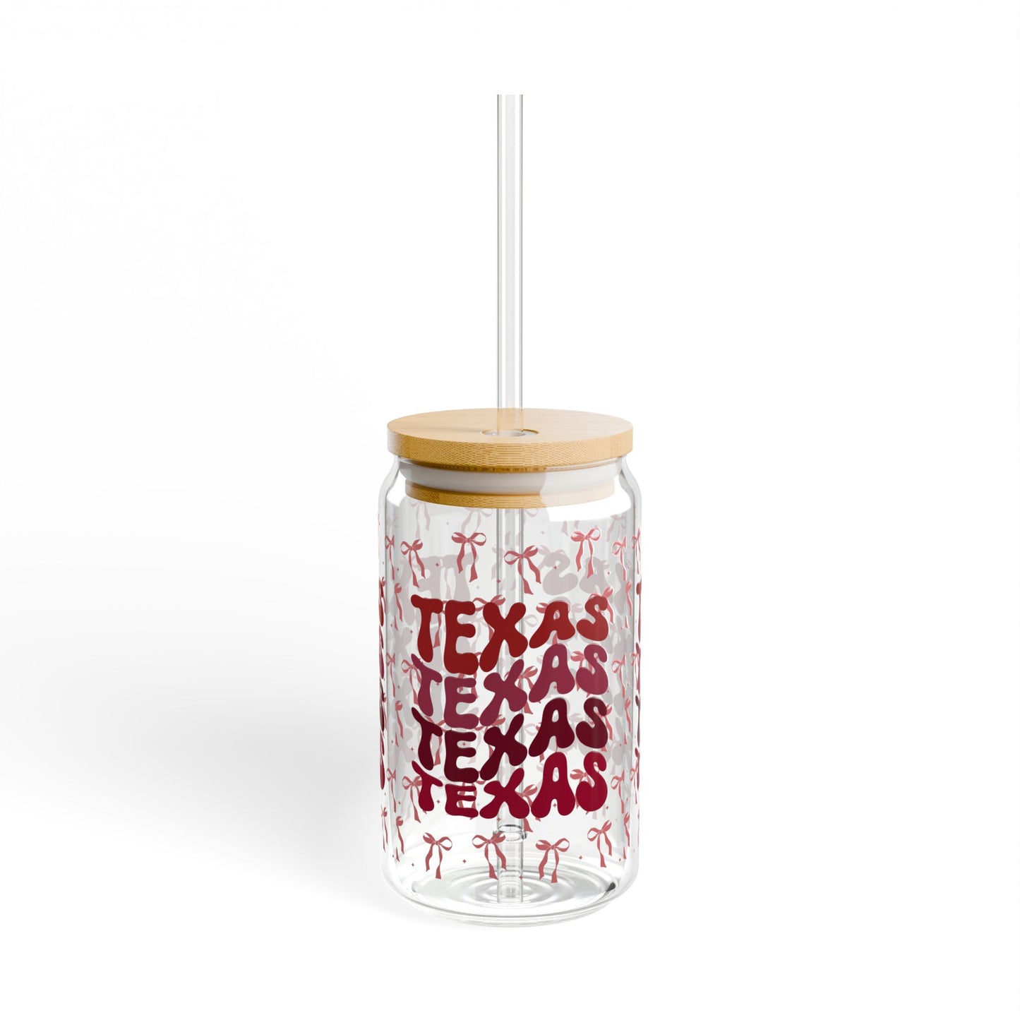 Coquette Bow Texas Sipper Glass, 16oz Travel Mug, Gift for Texans, Summer Hydration, Aggies Game Day, Eco-Friendly Drinkware, Graduation Gift