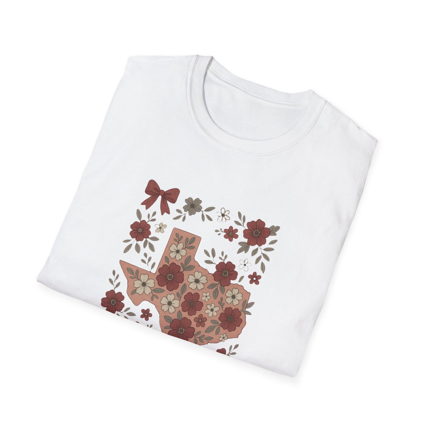 Texas Floral Unisex Softstyle T-Shirt, Vintage Texas Tee, Texas Pride Shirt, Casual Wear, Gift for Texas Lovers, Holiday T-Shirt