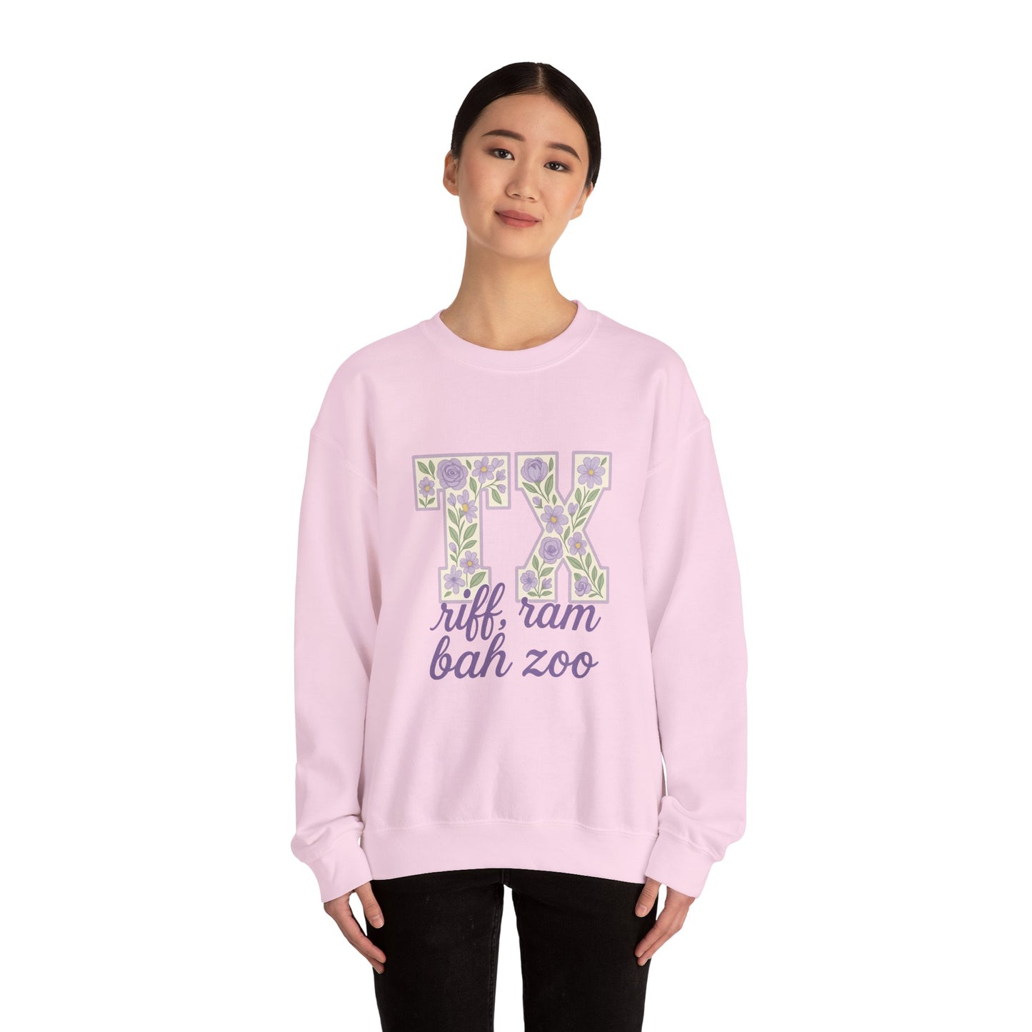 Texas Floral Sweatshirt, Cozy Unisex Crewneck, TX Riff Ram Bah Zoo Pullover, Gift for College Students, Texas Pride Apparel, Spring Fashion