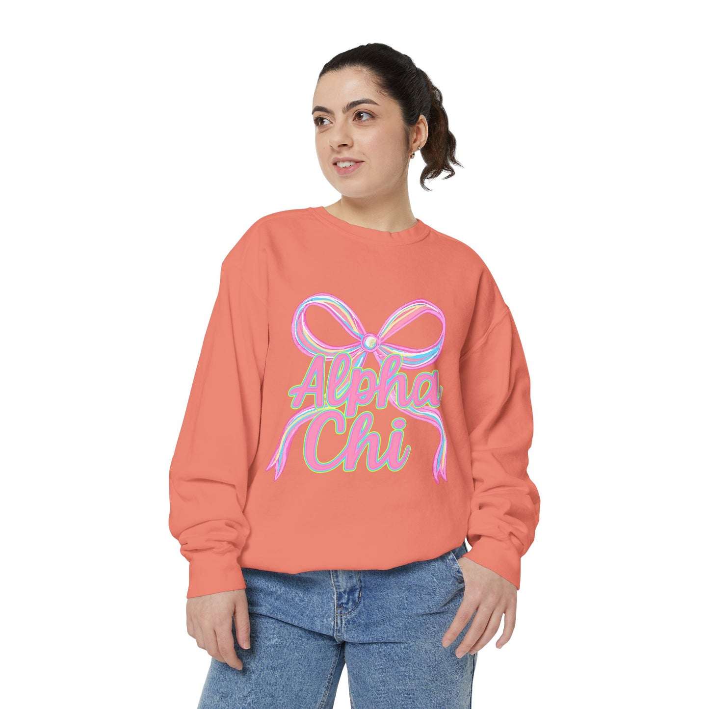 AlphaChi Garment-Dyed Sweatshirt, Sorority Sweatshirt, Personalized Gift, College Apparel, Comfortable Crewneck, Trendy Fashion