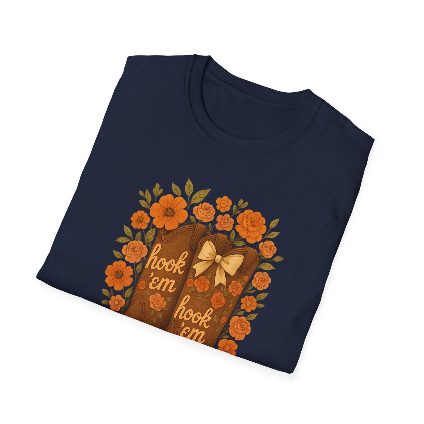 Tx Hook Em Floral Cowboy Boot T-Shirt, Hook 'Em Tee, Autumn Apparel, Country Style, Gift for Her, tx longhorns, texas fan gift, hook em horns, graduation gift, college student gift