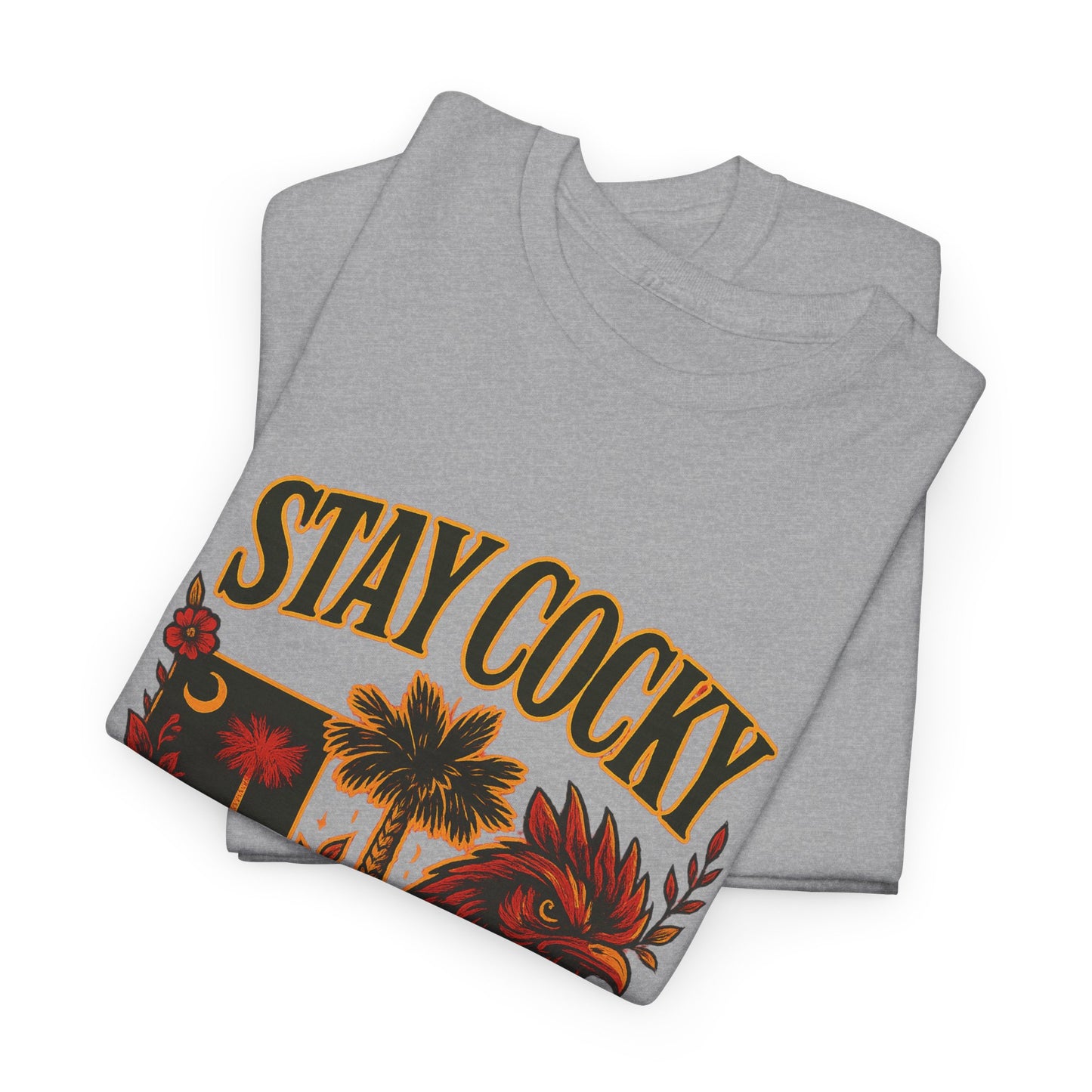 Stay Cocky Unisex Heavy Cotton Tee, Casual Graphic Tee, South Carolina Pride Shirt, Fun Vacation Wear, Perfect Gift for Gamecocks Fans