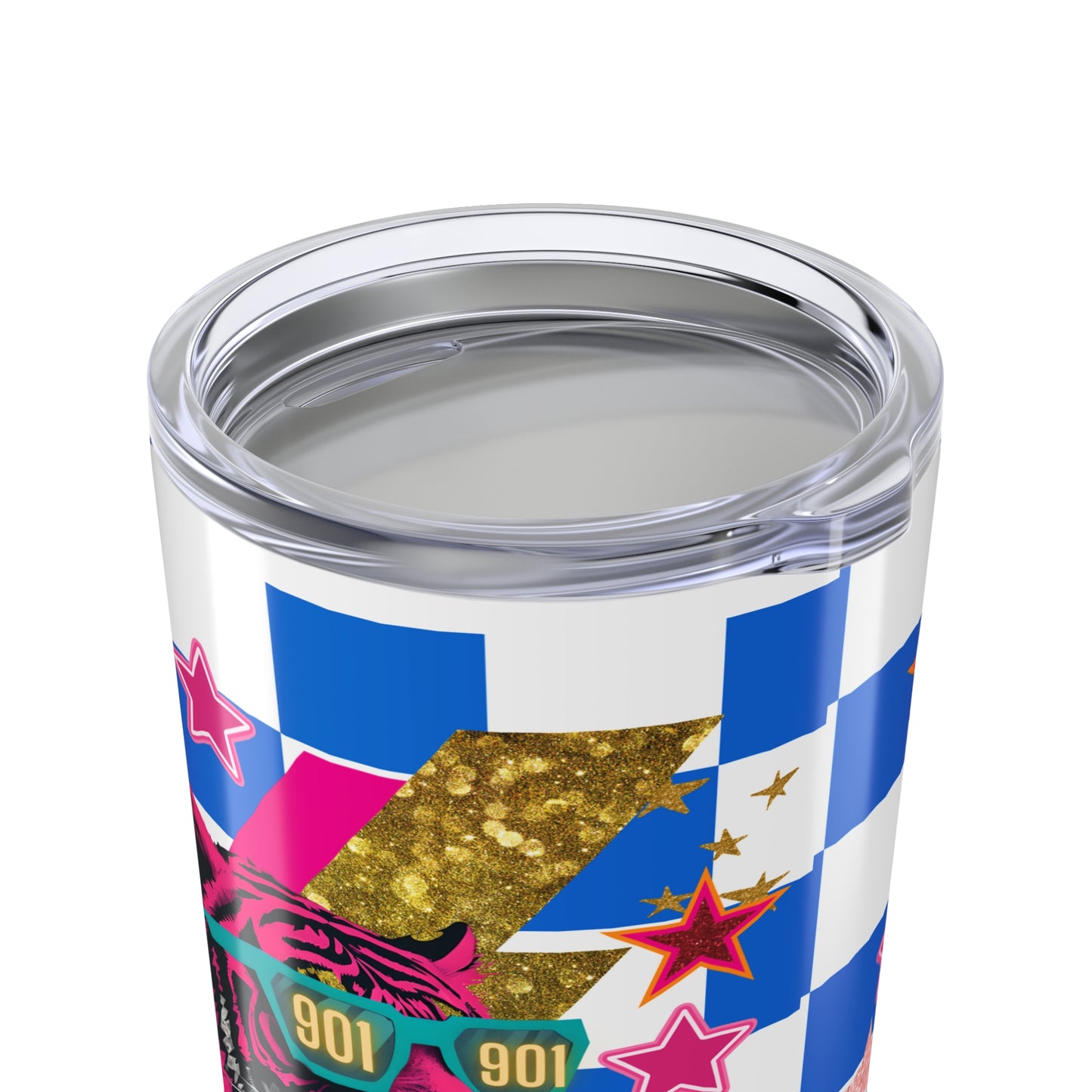 Memphis Retro Vibrant Tumbler - Retro Star Design, Checkered Print, Memphis Fan, Go Tigers, 901, University of Memphis