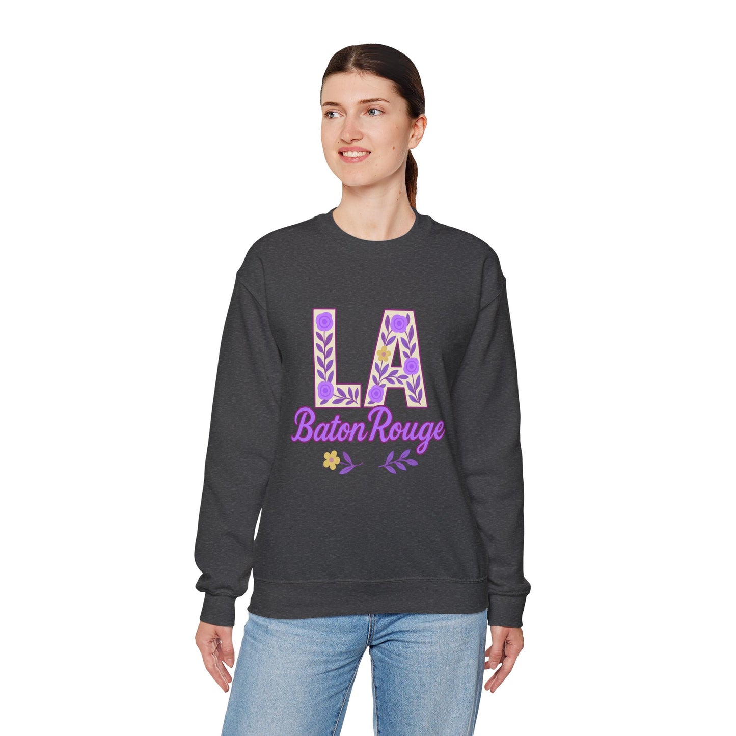 LA Baton Rouge Floral Sweatshirt, Cozy Crewneck for Fall, Gift for Friends, Casual Outing, Southern Style Apparel