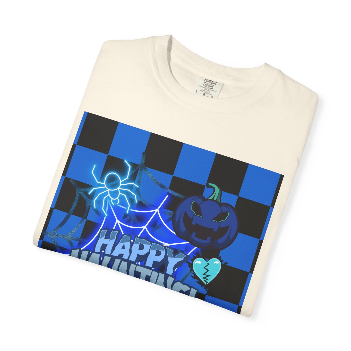 Happy Haunting Unisex Garment-Dyed T-shirt, Halloween Tee, Spooky Shirt, Fall Fashion, Casual Wear, Pumpkin Fest