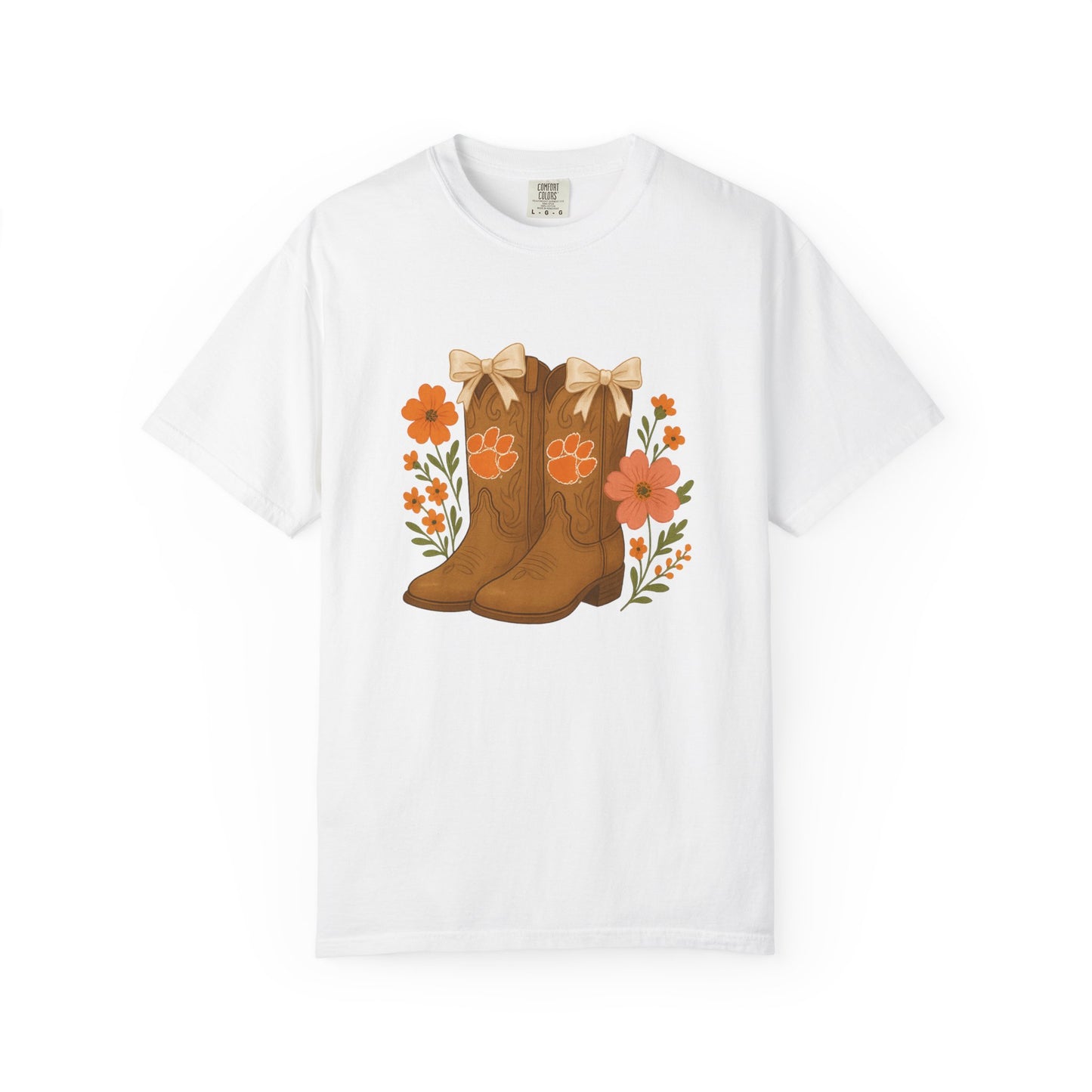Cowgirl Boots Floral T-Shirt, Go Tigers Game Day, Comfort Colors