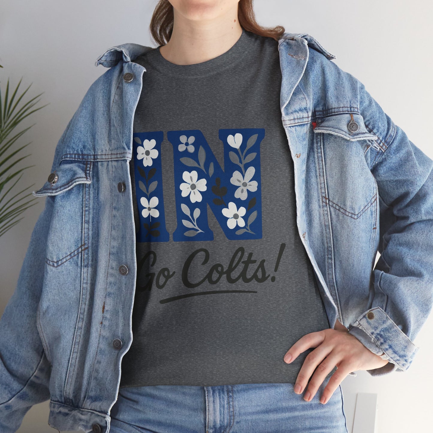 Floral Colts Tee | Unisex Heavy Cotton Tee for Sports Fans, Indiana Pride