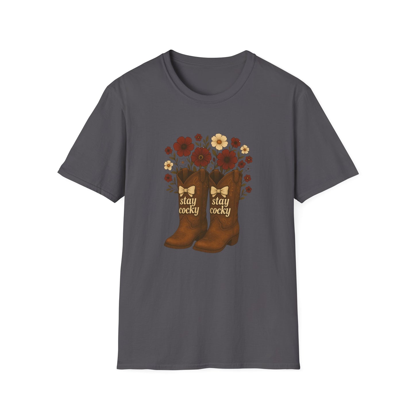 Sc stay cocky coquette t-shirt, Lucky Cowboy Boots T-Shirt, Country Style Tee, Floral Graphic Shirt, Gift for sc fan, go gamecocks, sc game day, graduation gift, college student gift