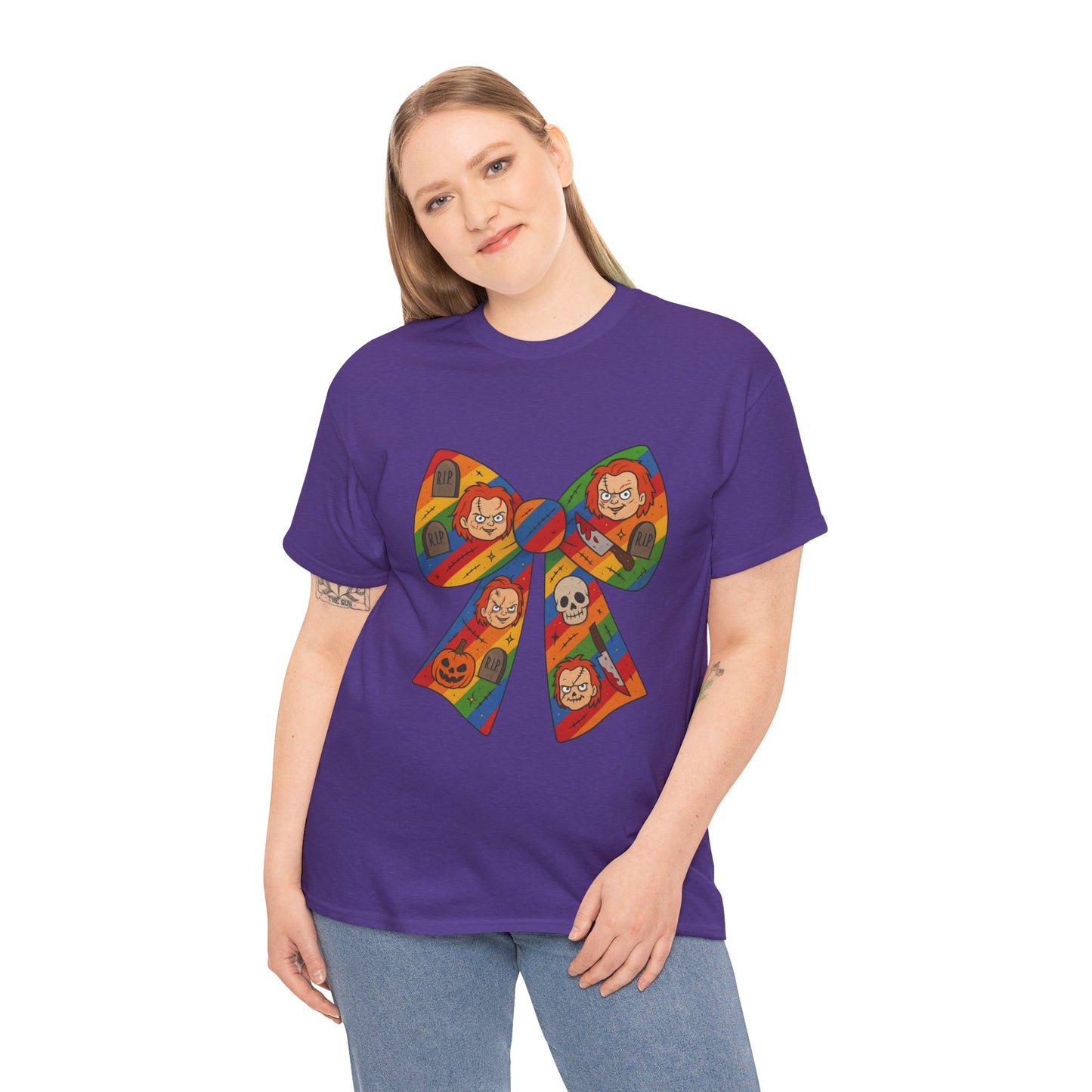 Colorful Halloween Bow Tee, Fun Costume T-Shirt, Halloween Party Shirt, Unisex Graphic Tee, Cozy Everyday Wear, Unique Gift Idea