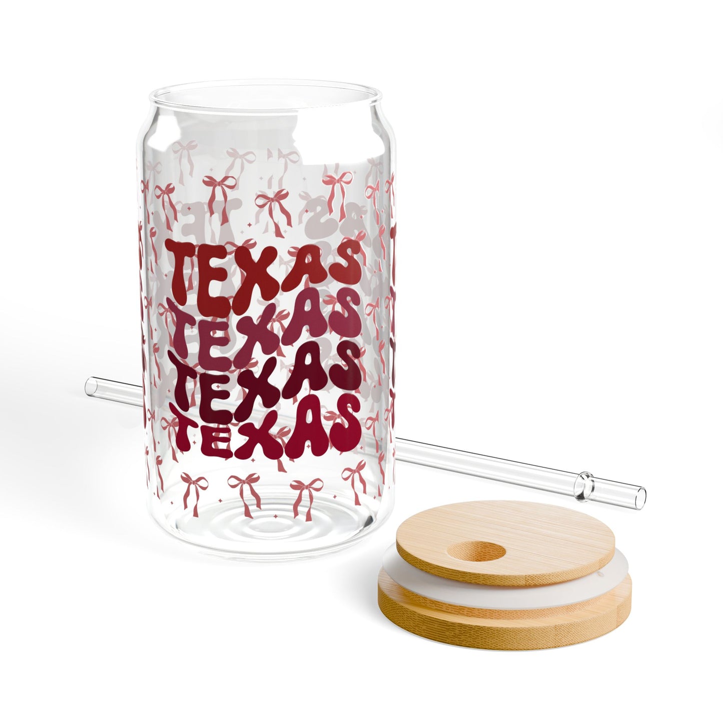 Coquette Bow Texas Sipper Glass, 16oz Travel Mug, Gift for Texans, Summer Hydration, Aggies Game Day, Eco-Friendly Drinkware, Graduation Gift
