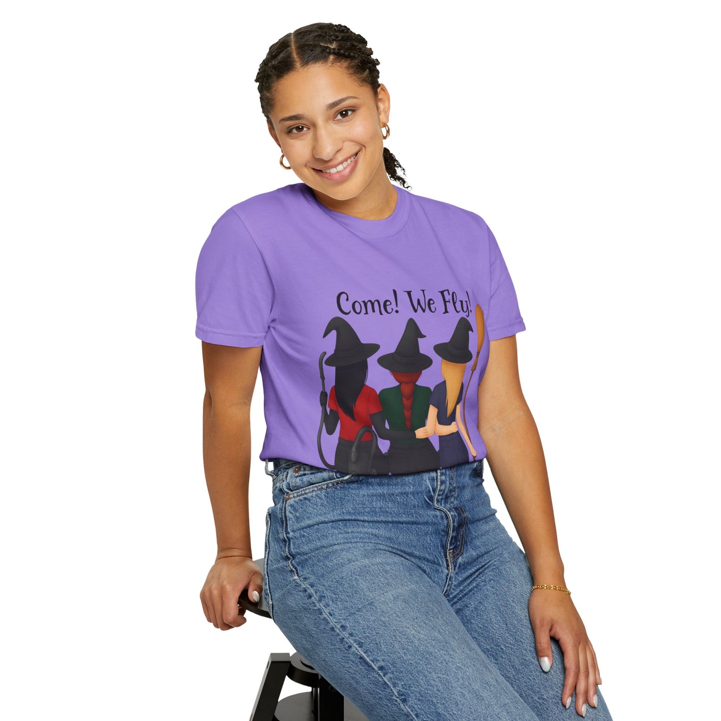 Witchy Halloween T-shirt - Come We Fly Unisex Garment-Dyed Tee
