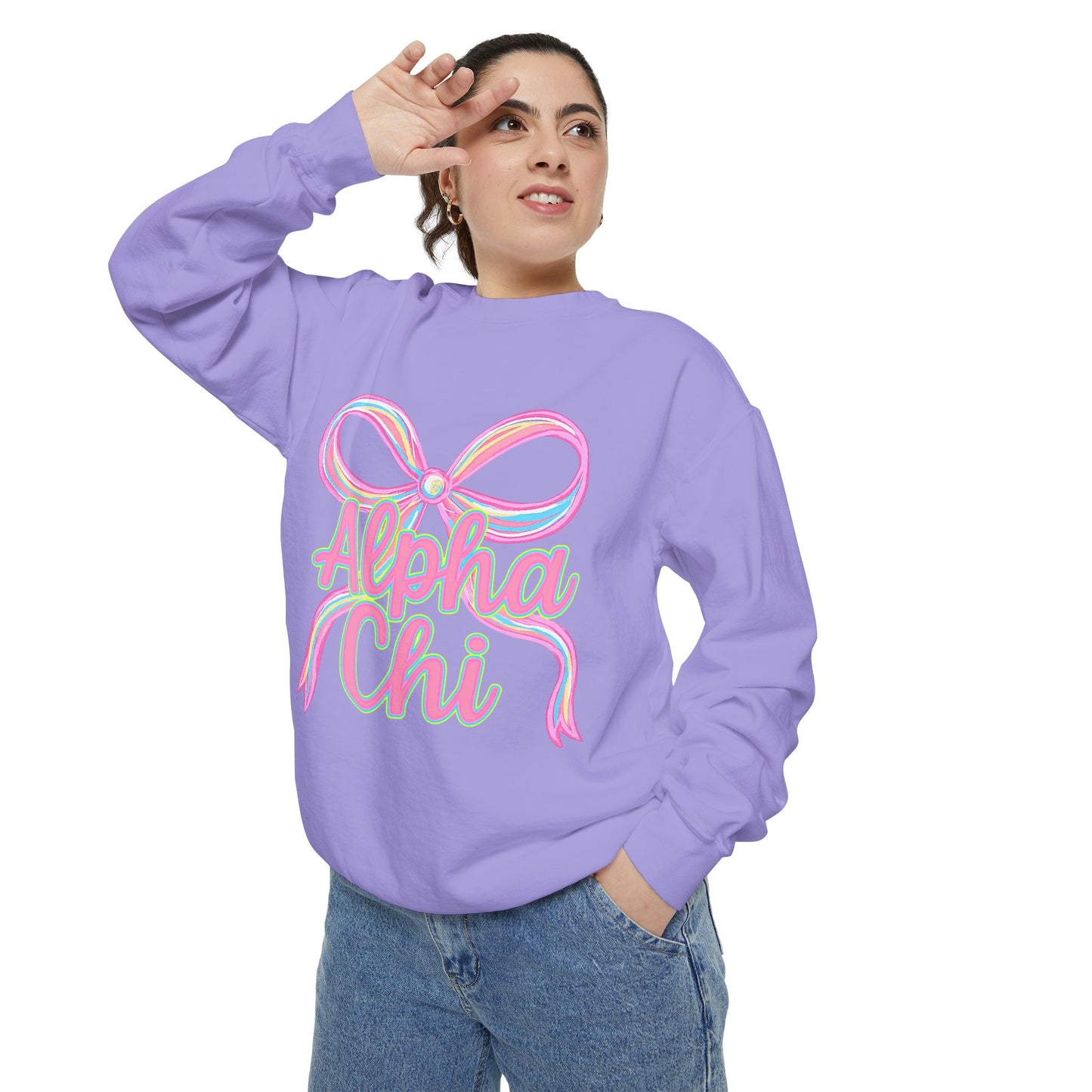 AlphaChi Garment-Dyed Sweatshirt, Sorority Sweatshirt, Personalized Gift, College Apparel, Comfortable Crewneck, Trendy Fashion