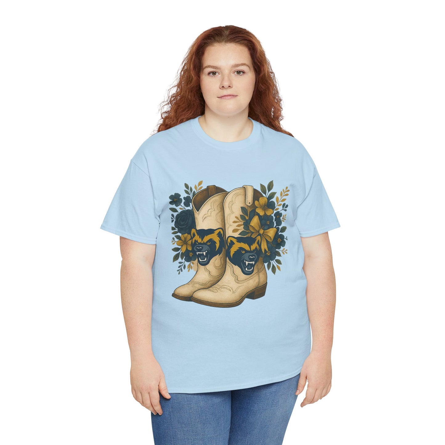 Graphic Tee - Michigan Wolverines Maize and Blue Country Chic Floral Cowboy Boots Vintage Style Shirt
