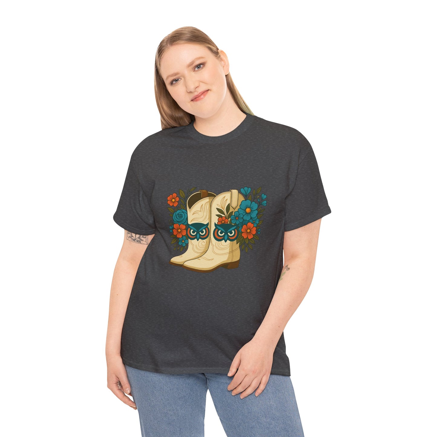 Floral Cowboy Boots Tee, Perfect for Country Music Lovers, Western Style Gift, Casual Outfit, Boho Fashion, Farmhouse Decor