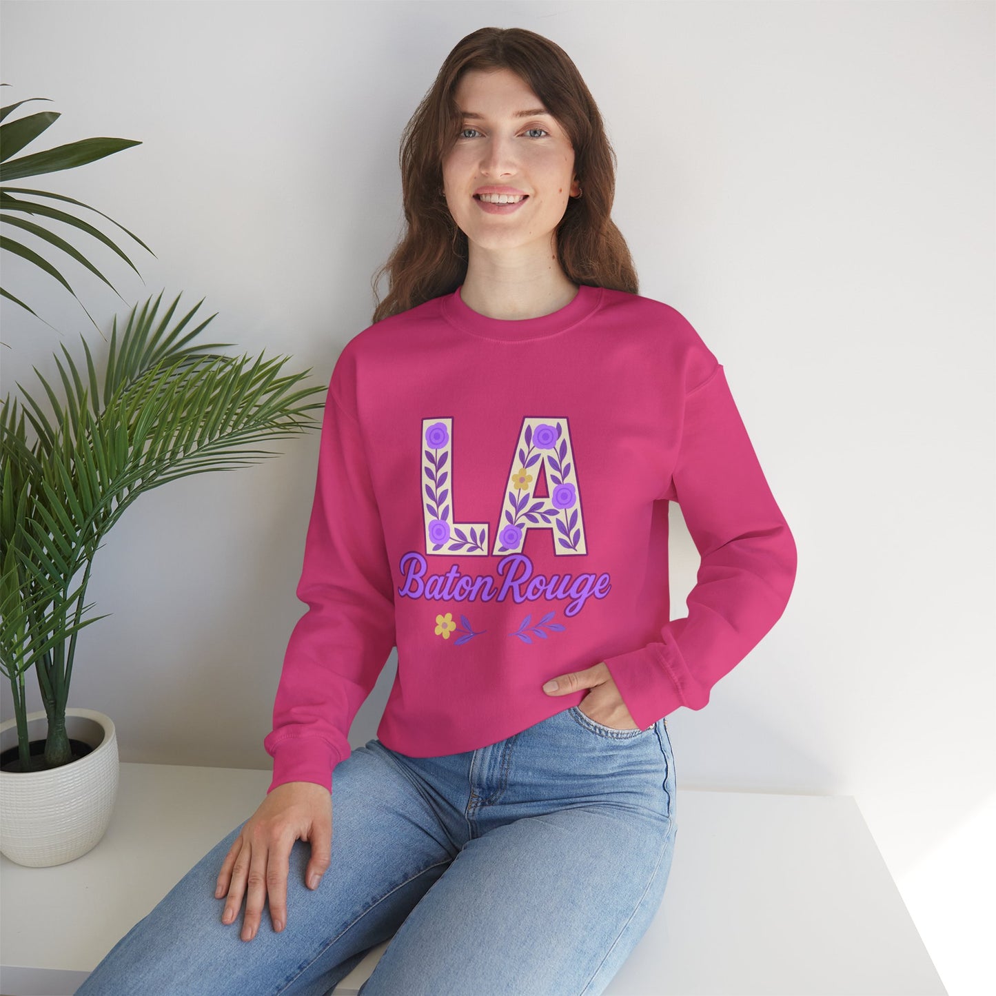 LA Baton Rouge Floral Sweatshirt, Cozy Crewneck for Fall, Gift for Friends, Casual Outing, Southern Style Apparel