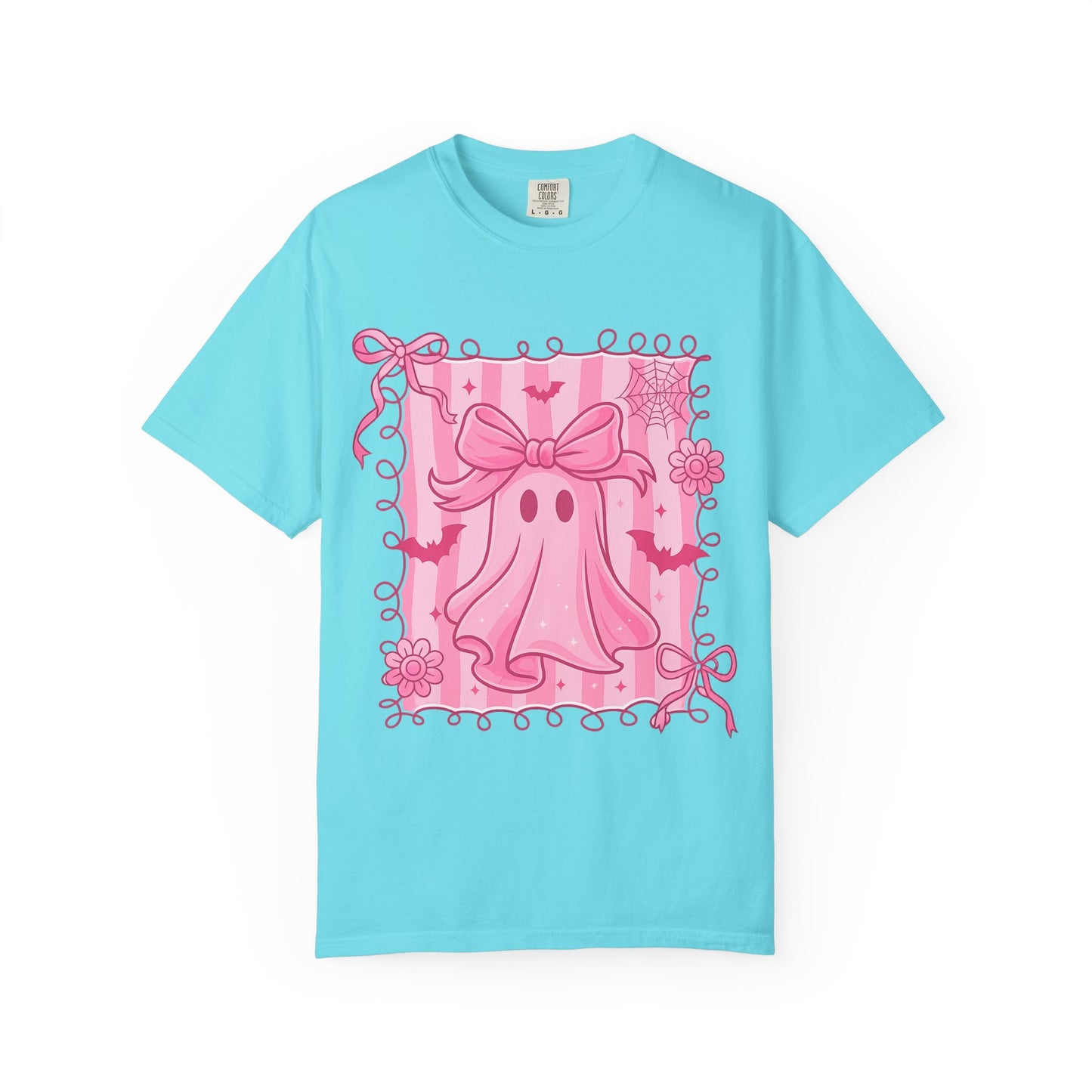 Cute Pink Ghost Graphic T-Shirt, Pink Halloween Tee, Unisex Garment-Dyed Top, Spooky Style for Fall, Trick or Treat Fashion