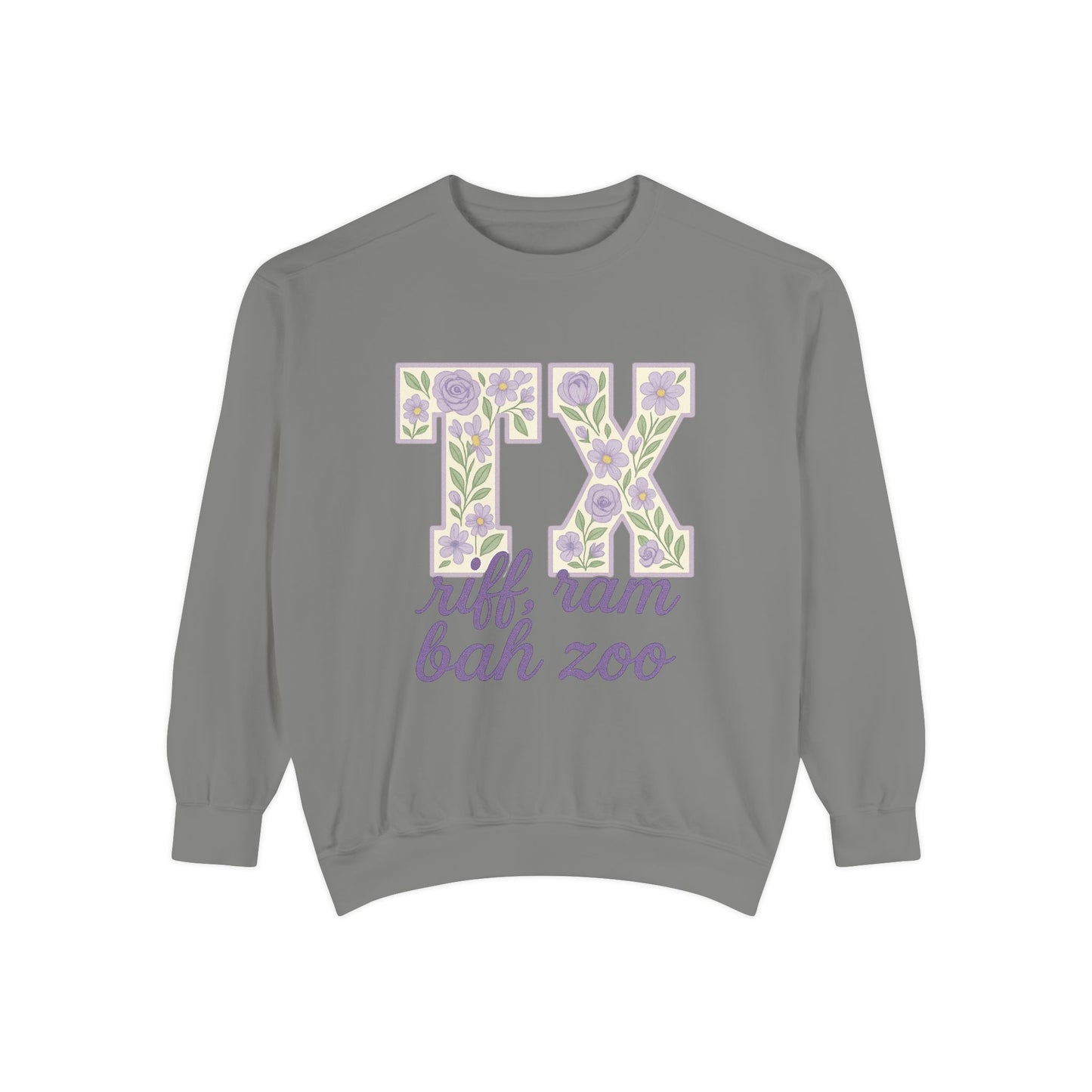 TCU Floral TX Sweatshirt - Unisex Garment-Dyed, Cozy Casual Wear, Texas Pride, Gift for Friends, College Apparel, Spring Outfits