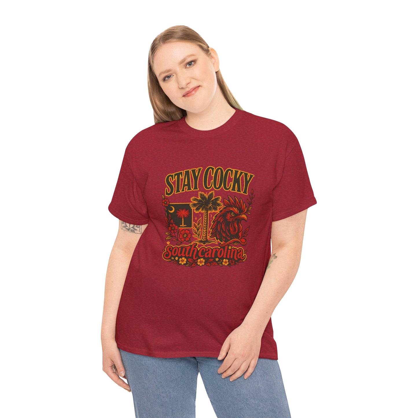 Stay Cocky Unisex Heavy Cotton Tee, Casual Graphic Tee, South Carolina Pride Shirt, Fun Vacation Wear, Perfect Gift for Gamecocks Fans