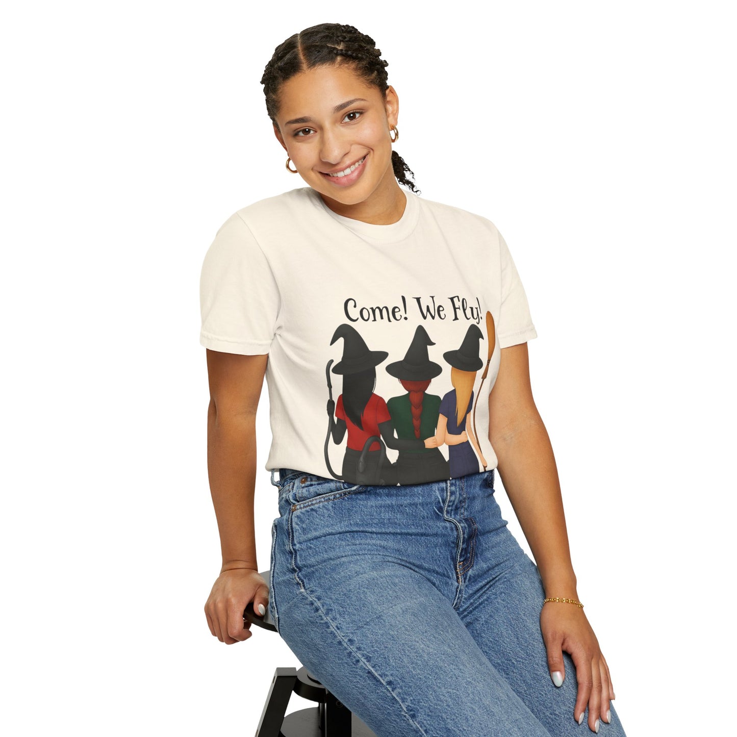 Witchy Halloween T-shirt - Come We Fly Unisex Garment-Dyed Tee