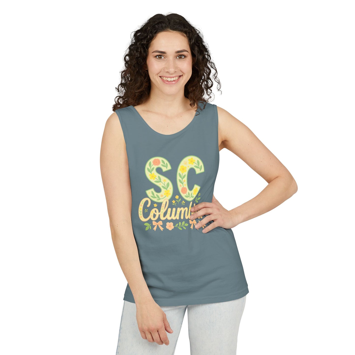 SC Columbia Floral Tank Top, Summer Tee, Beachwear, Vacation Clothes, Gift for Her, Casual Outfit, Comfort Colors, Graduation Gift