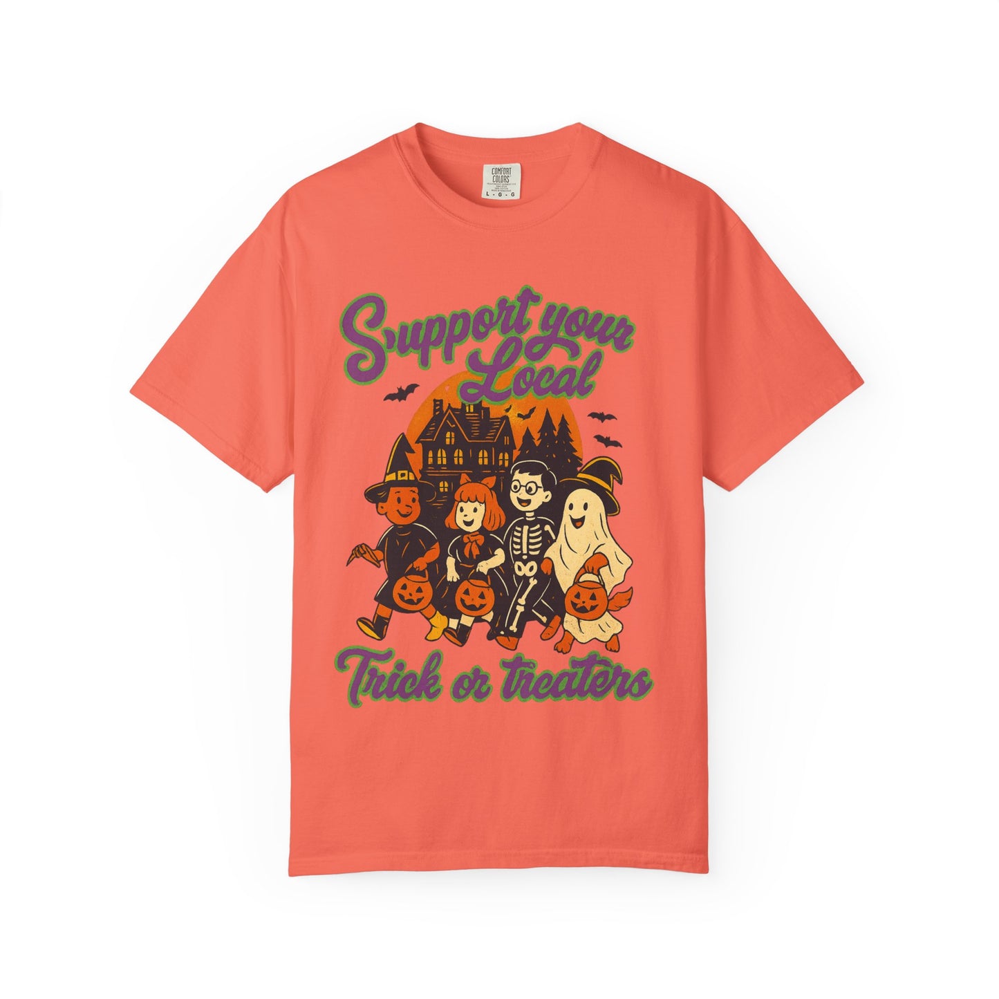 Halloween Support T-Shirt, Youth Trick or Treat Shirt, Garment-Dyed Tee for Kids, Spooky Season Apparel, Holiday Party Top, Fun Costume Wear
