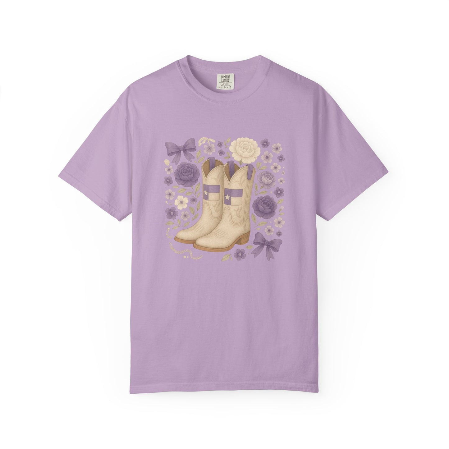 Whimsical Floral Boots Unisex T-Shirt | Casual Style, Gift for Her, Texas Christian University, TCU Frogs, Comfort Colors, Texas Fan gift, Graduation Gift