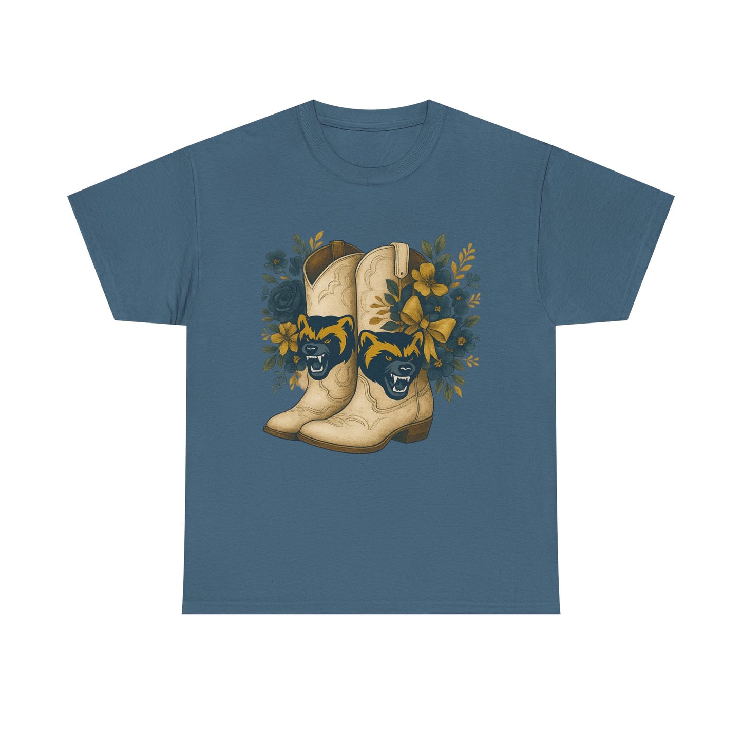 Graphic Tee - Michigan Wolverines Maize and Blue Country Chic Floral Cowboy Boots Vintage Style Shirt