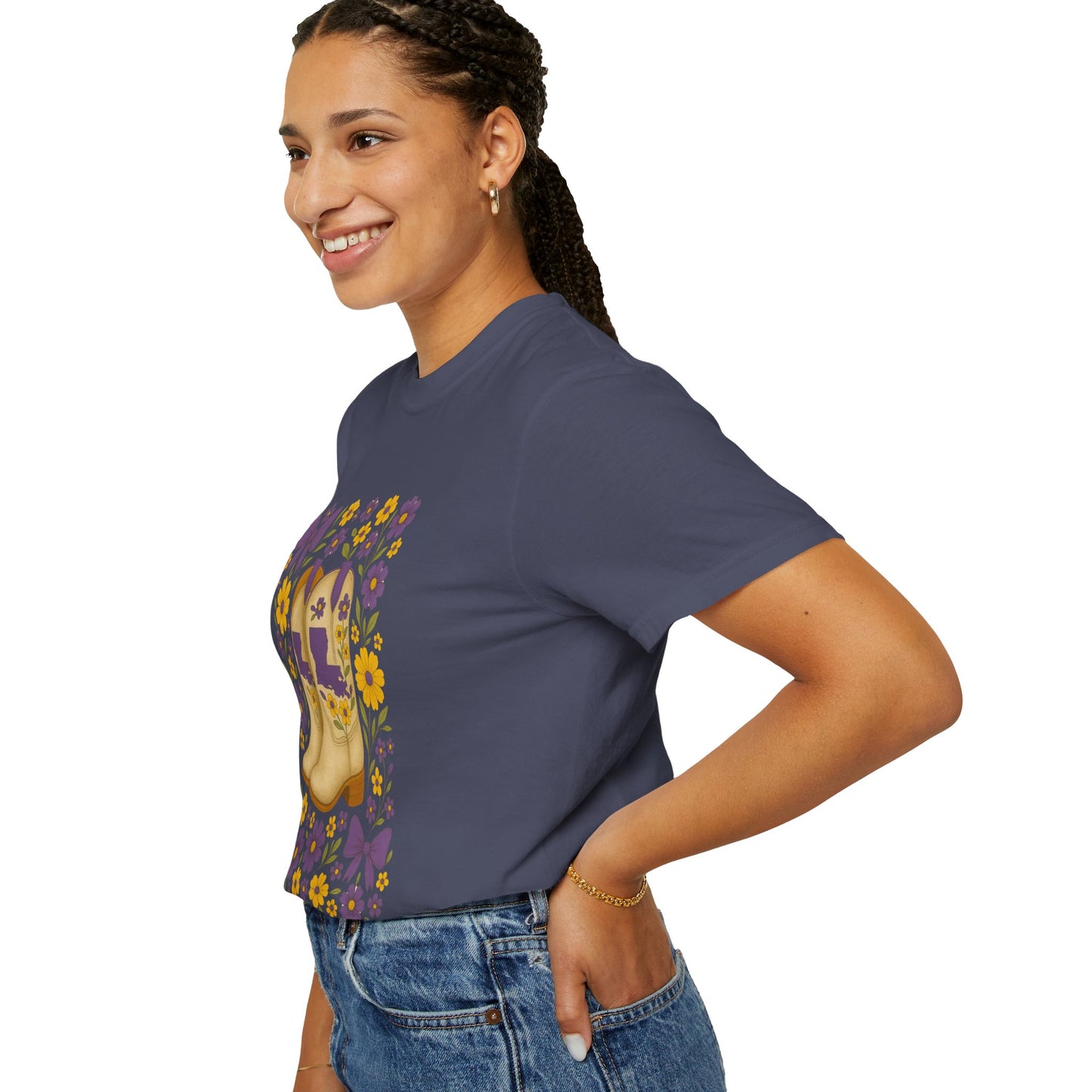 T-Shirt - Western Floral Boot T-Shirt, Vintage Graphic Shirt, Gift for Cowgirl, LSU Tigers, Louisiana Game Day