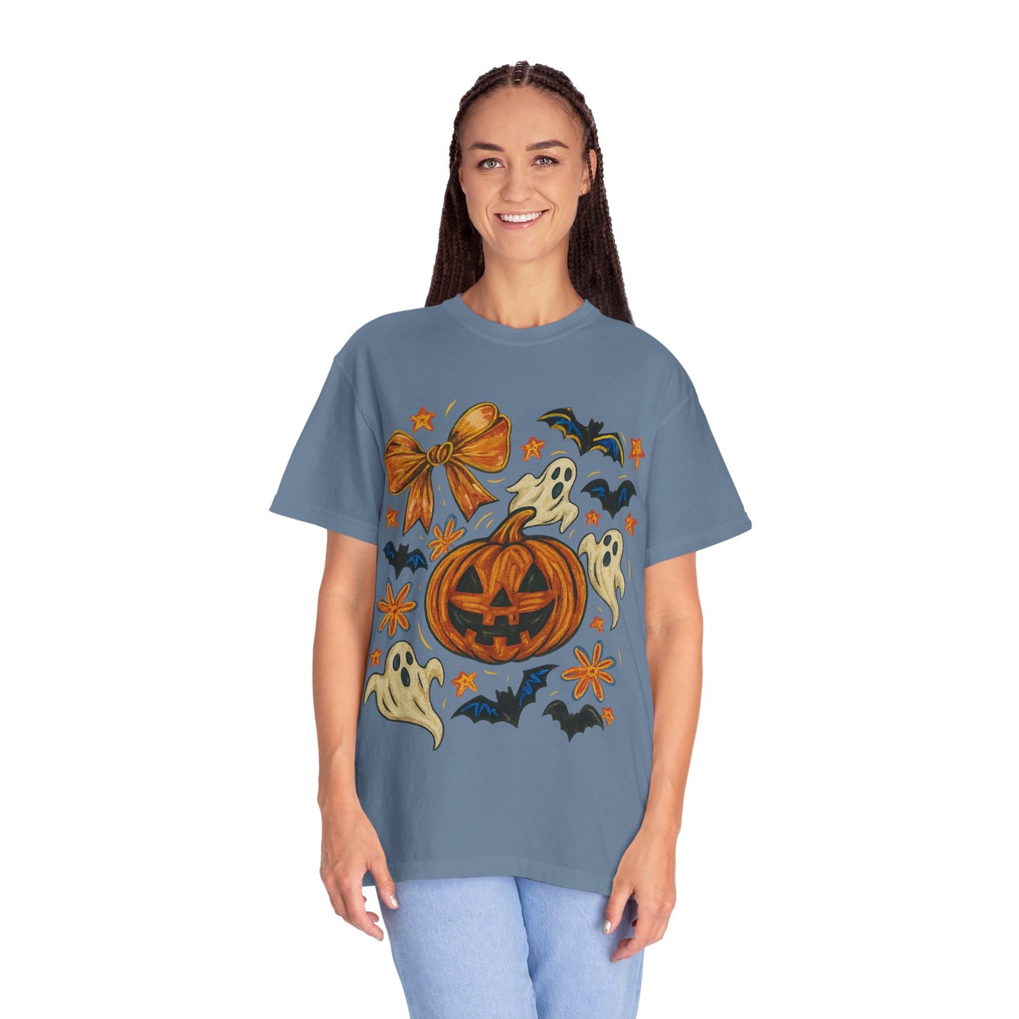 Halloween Ghost & Pumpkin T-shirt, Spooky Season Shirt, Fall Tee, Unisex Halloween Apparel, Ghostly Graphic Tee, Pumpkin Graphic Shirt