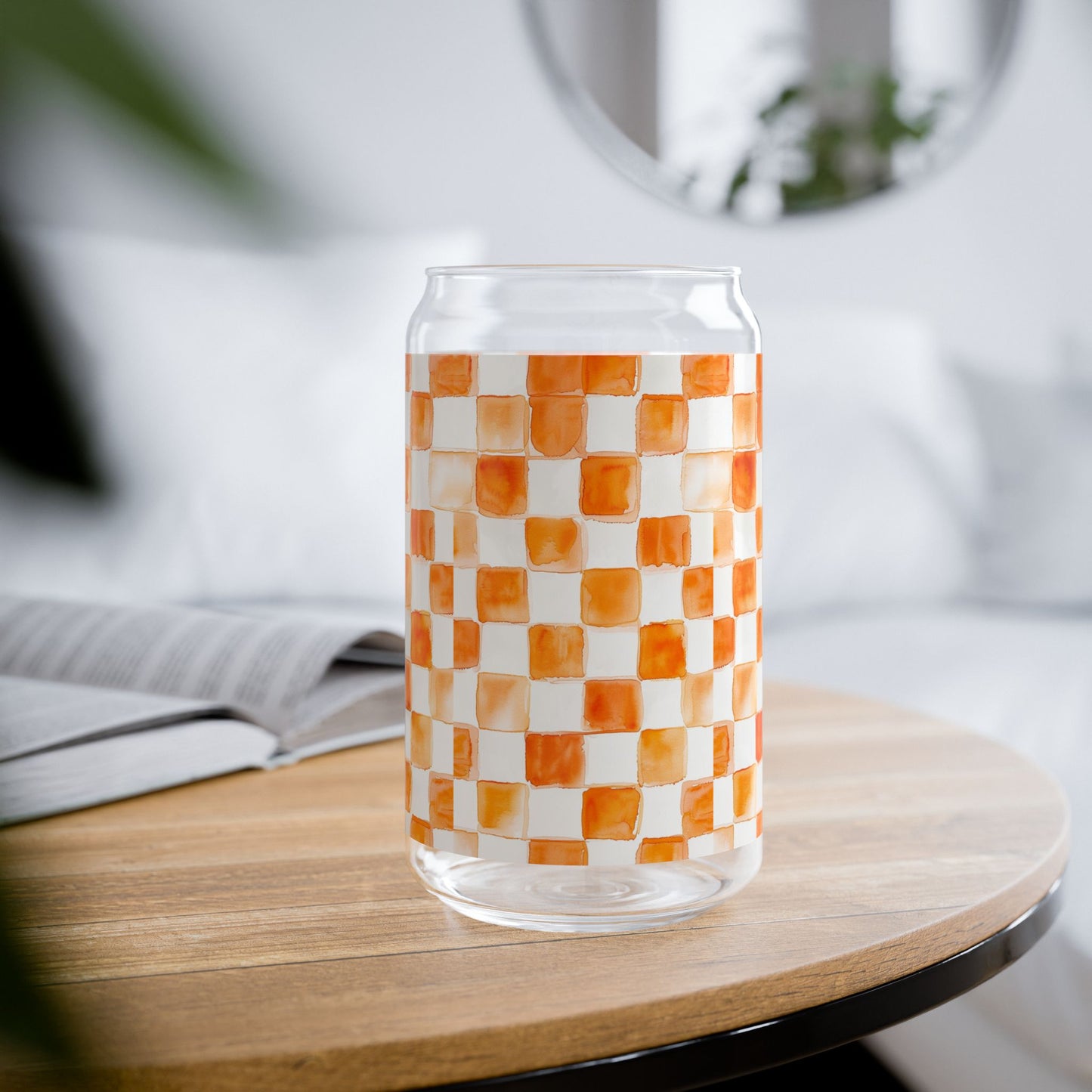 Tennessee Checkered 16oz Sipper Glass, Tennessee Checkered Chic - Stylish Drinkware for Home, Parties, Gifts