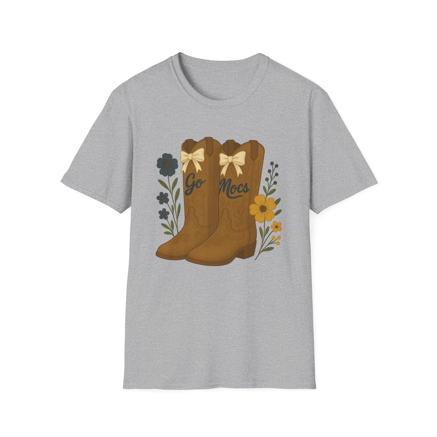 Chatt Mocs Coquette Cowgirl Boot Floral T-Shirt - Go Mocs Design, Casual Wear, Gift for Cowgirls, Western Style, Country Fan Clothing, Go Mocs, chatt tn game day, graduation gift