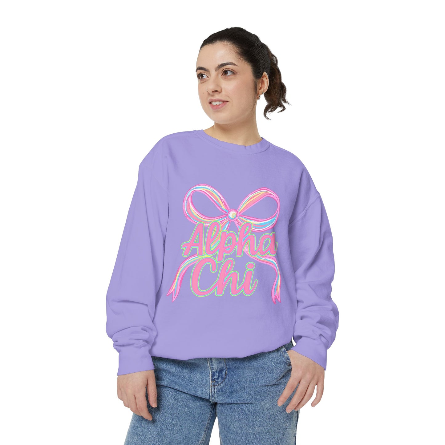 AlphaChi Garment-Dyed Sweatshirt, Sorority Sweatshirt, Personalized Gift, College Apparel, Comfortable Crewneck, Trendy Fashion