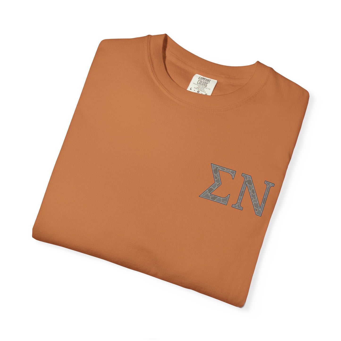 SigmaNu Camouflage T-Shirt | Unisex Garment-Dyed Tee for Greek Life | Ideal for Fraternity Events, Casual Wear, Gifts, Game Days