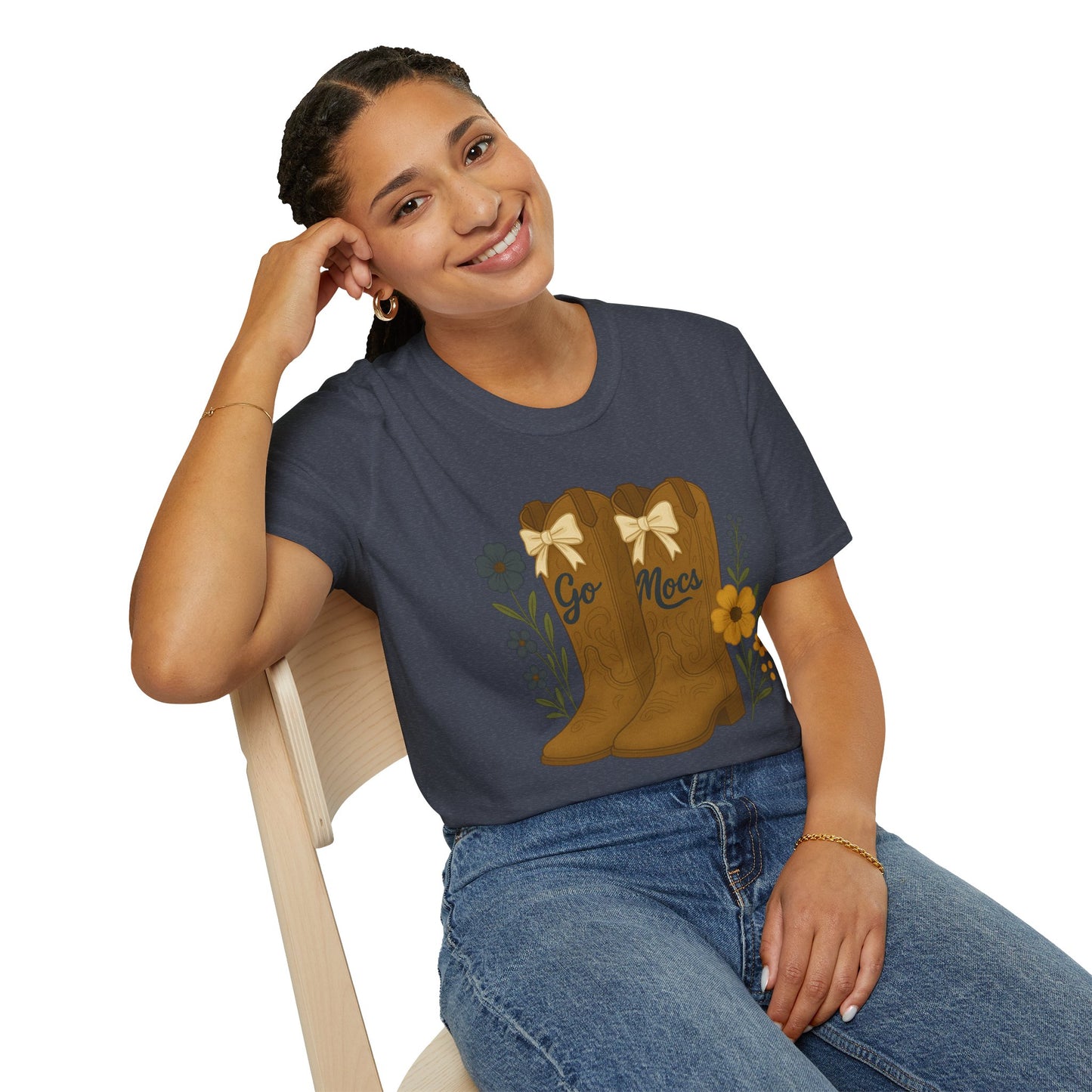 Chatt Mocs Coquette Cowgirl Boot Floral T-Shirt - Go Mocs Design, Casual Wear, Gift for Cowgirls, Western Style, Country Fan Clothing, Go Mocs, chatt tn game day, graduation gift