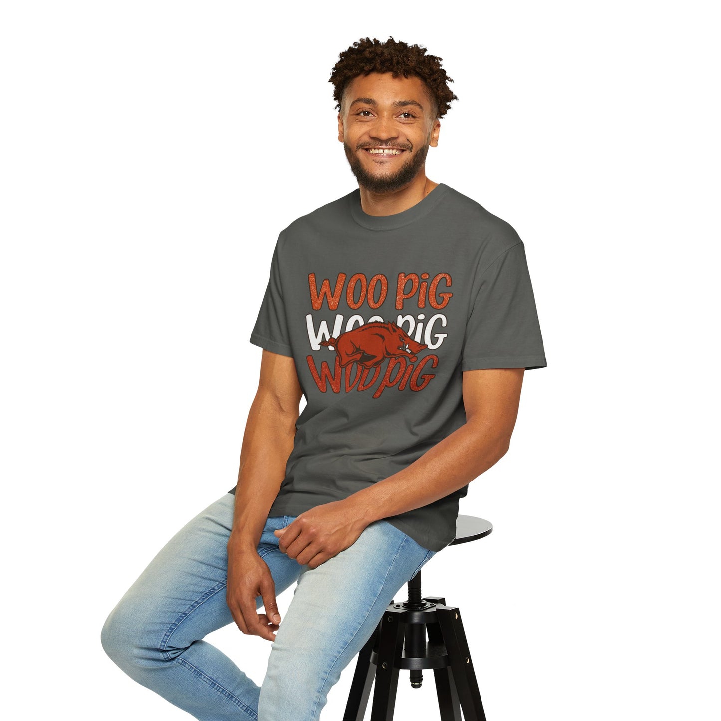 Woo Pig Garment-Dyed T-Shirt, Unisex Tee, Arkansas Pride Shirt, Casual Everyday Wear, College Game Day Tee, Fun Graphic Tee