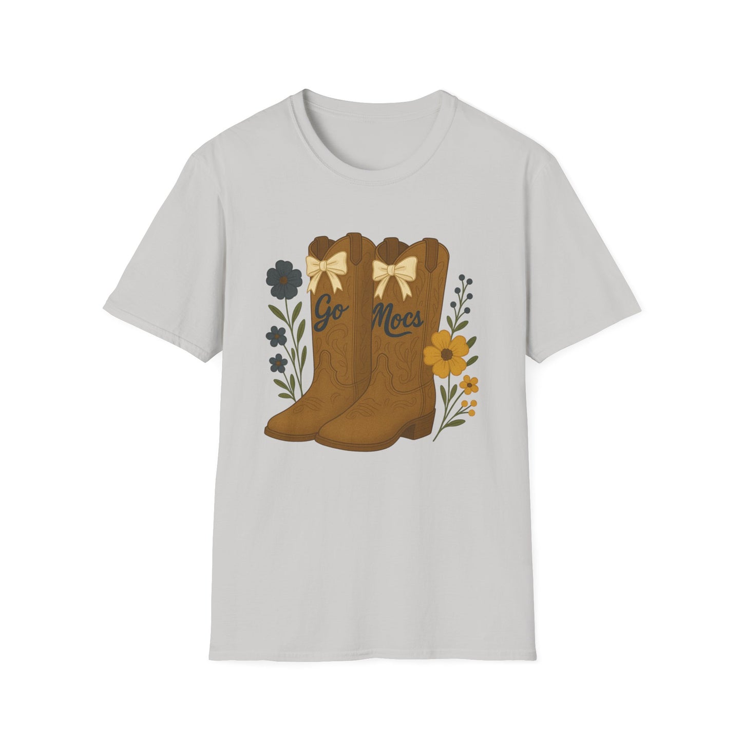 Chatt Mocs Coquette Cowgirl Boot Floral T-Shirt - Go Mocs Design, Casual Wear, Gift for Cowgirls, Western Style, Country Fan Clothing, Go Mocs, chatt tn game day, graduation gift