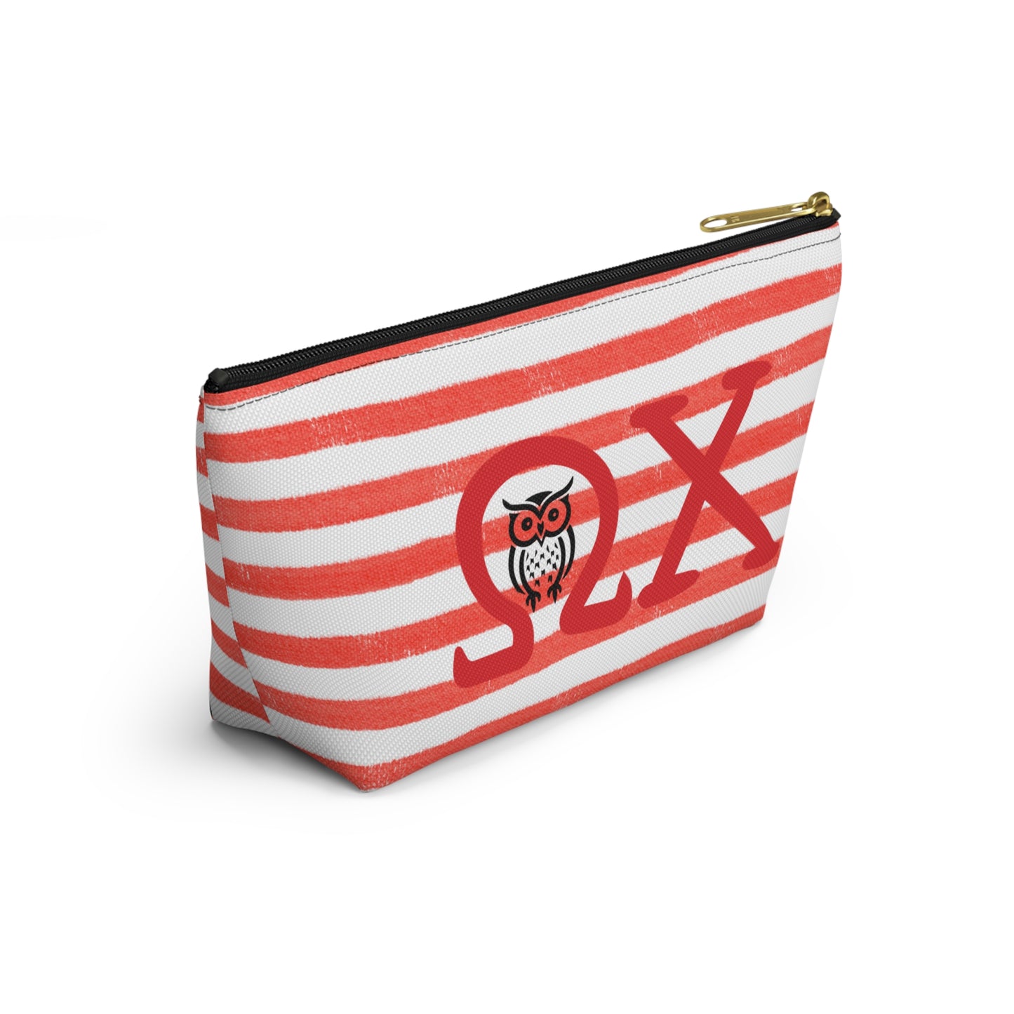 Chi Omega Charming Owl Accessory Pouch, Makeup Bag, Gift for Her, Zodiac Lover, Cute Organizer, Striped Cosmetic Pouch