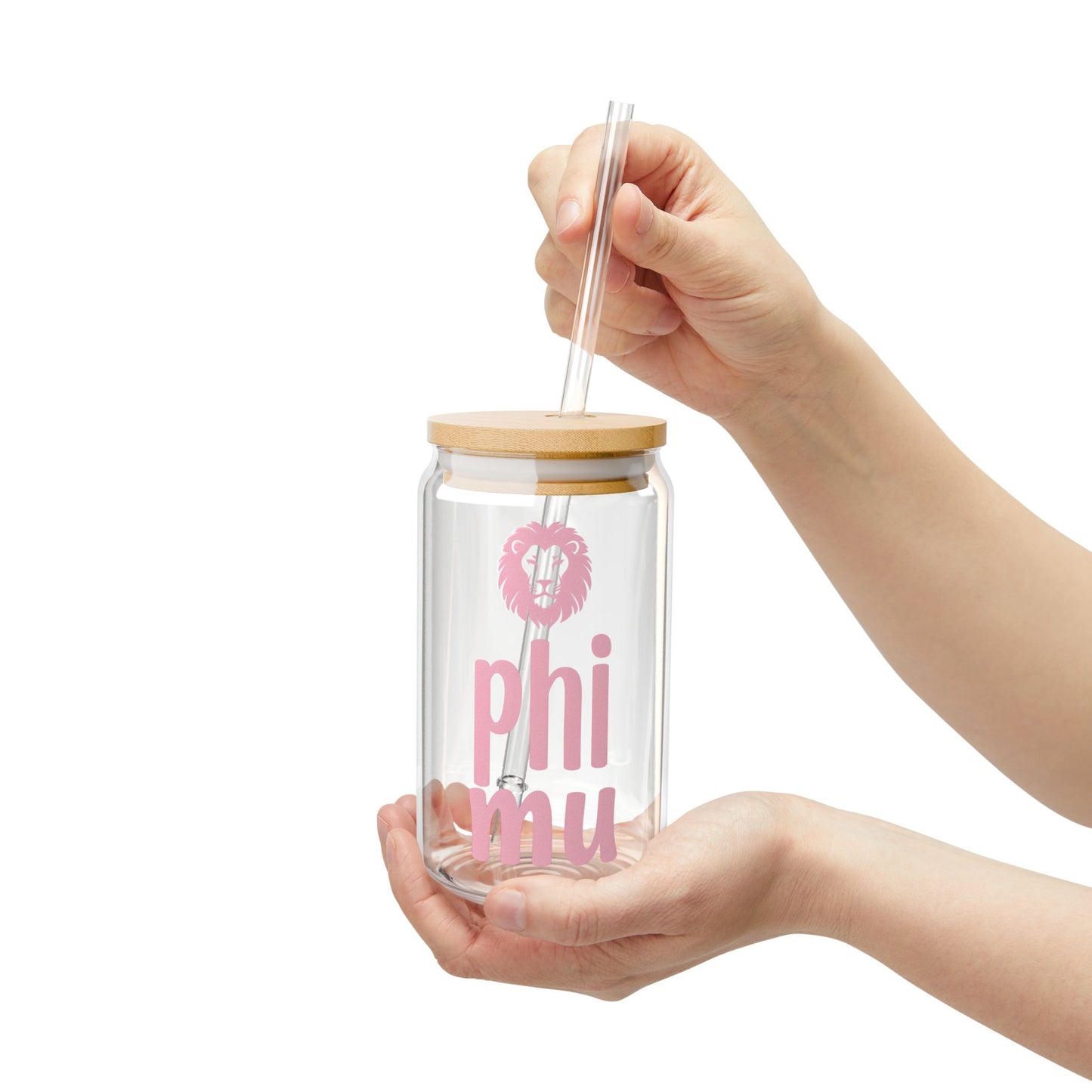 Phi Mu Sipper Glass, 16oz with Bamboo Lid, Perfect Gift for Sorority Sisters, Water, Smoothies, Summer Sips, College Essentials