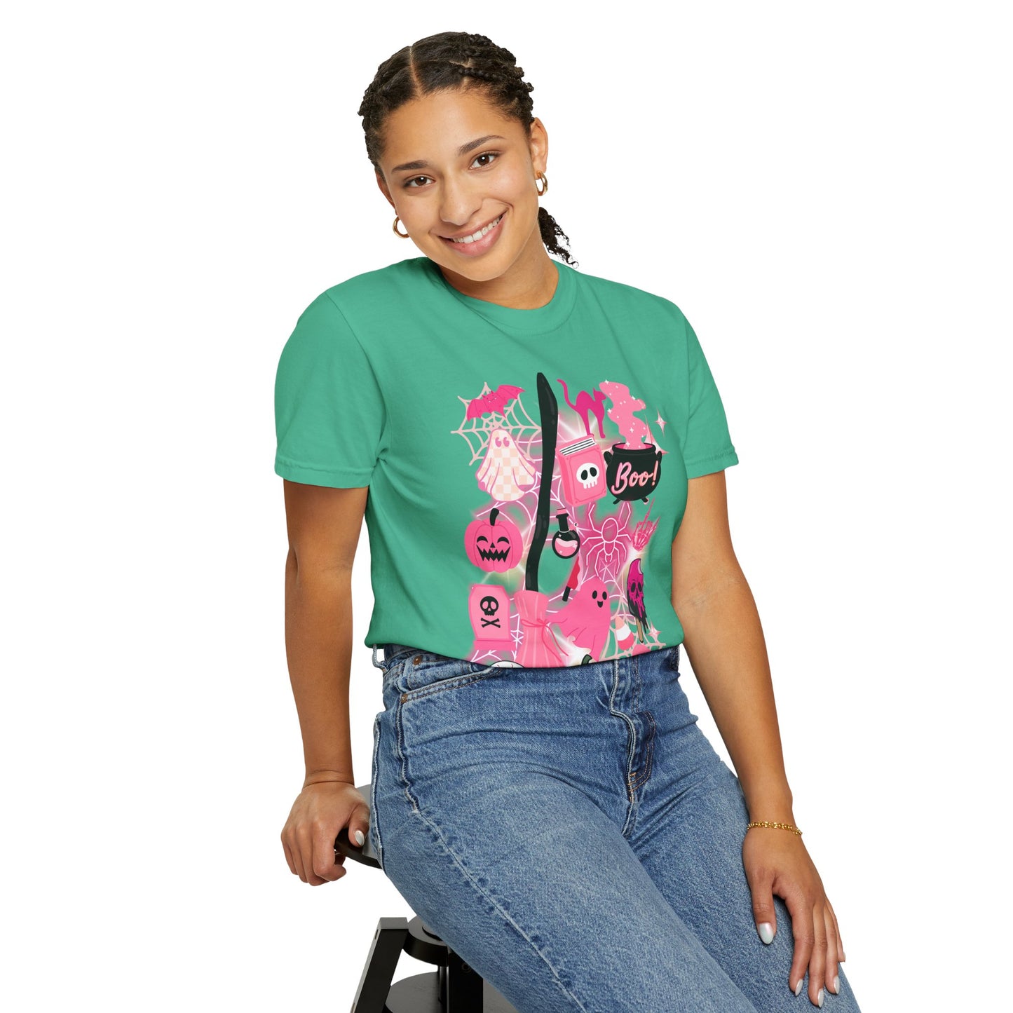 Pink Halloween-Themed Unisex T-shirt, Spooky Shirt, Ghostly Apparel, Boo T-shirt, Fall Fashion, Halloween Costume Top