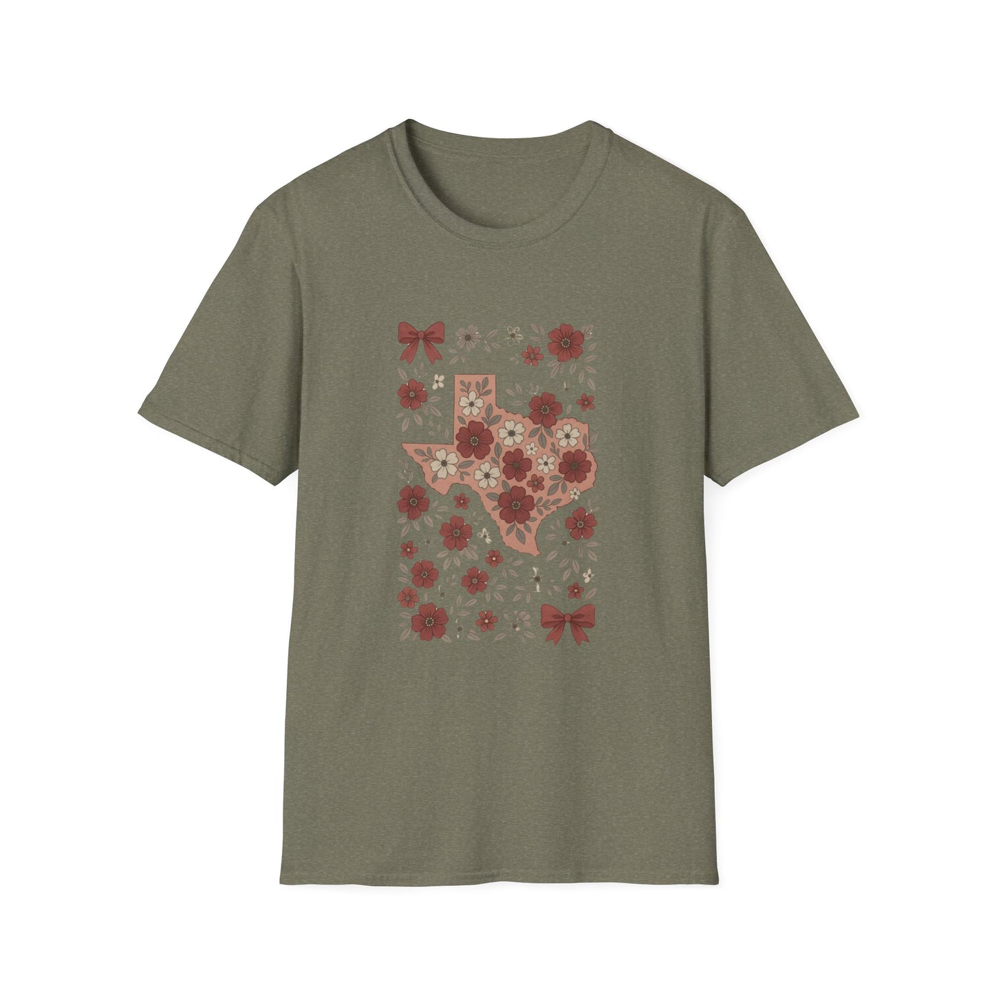 Texas Floral Unisex Softstyle T-Shirt, Vintage Texas Tee, Texas Pride Shirt, Casual Wear, Gift for Texas Lovers, Holiday T-Shirt