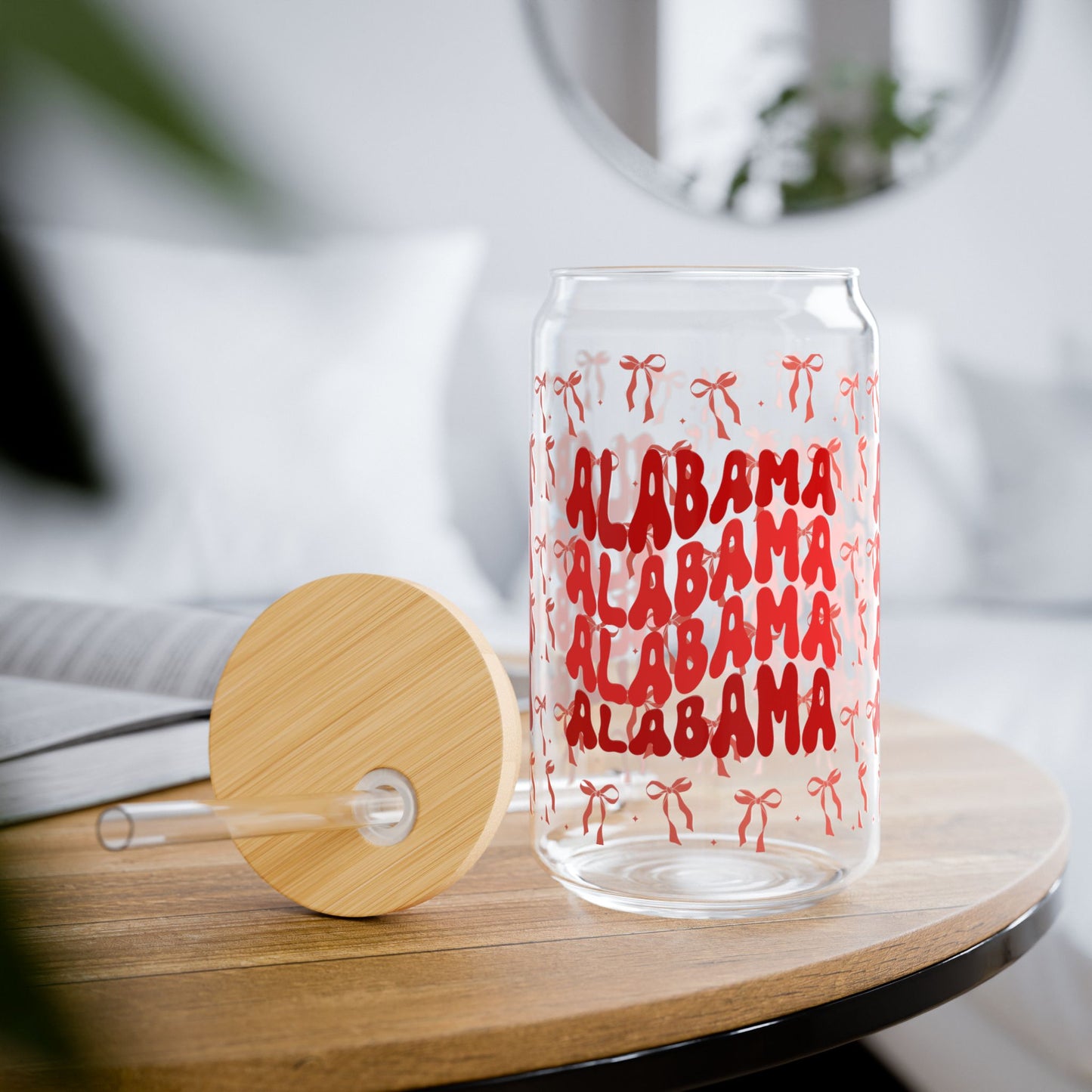 Coquette Bow Alabama Sipper Glass, 16oz - Bama Drinkware, Summer Vibes, Bama Game Day, Fun Home Decor, Eco-Friendly Straw, Graduation Gift, RTR Gift
