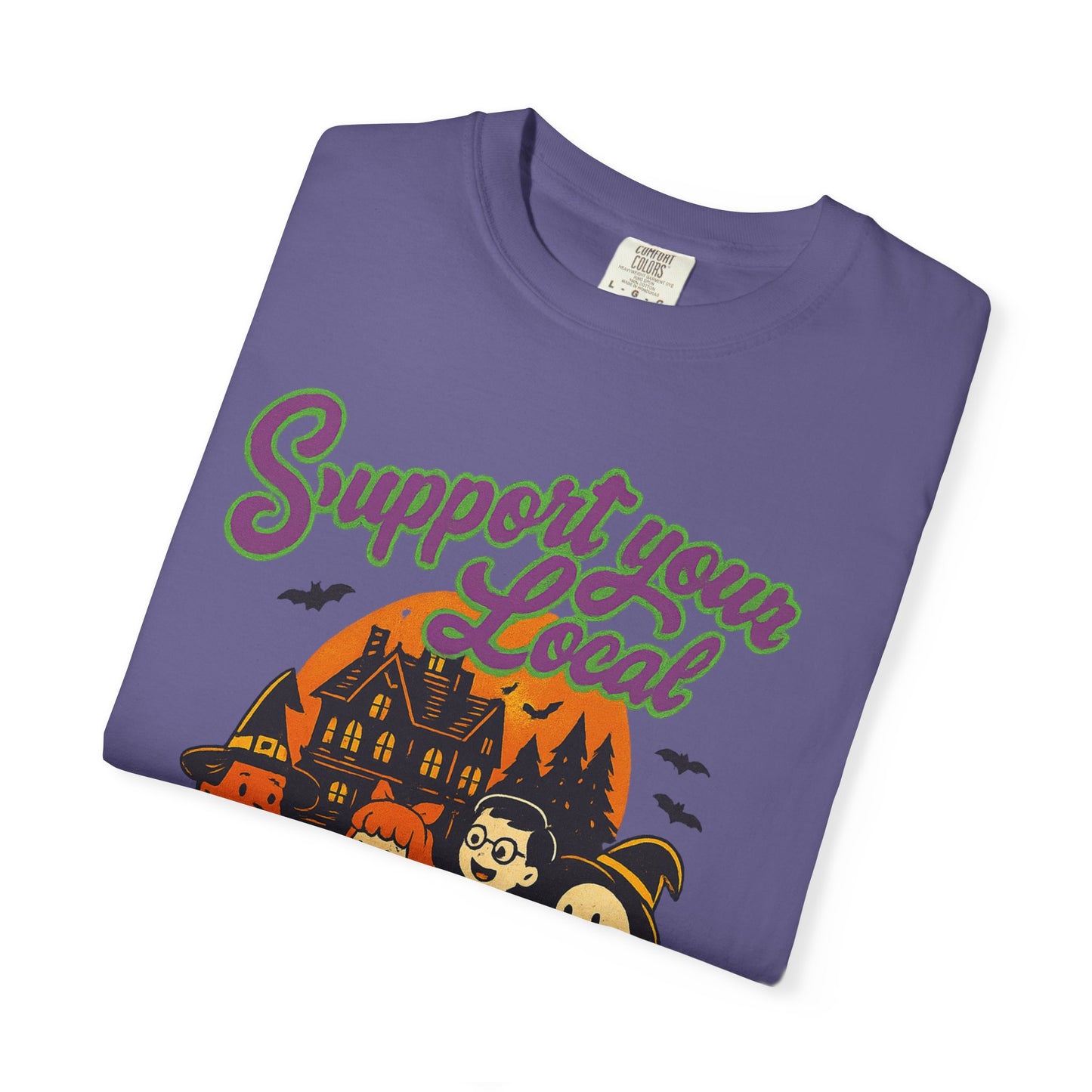 Halloween Support T-Shirt, Youth Trick or Treat Shirt, Garment-Dyed Tee for Kids, Spooky Season Apparel, Holiday Party Top, Fun Costume Wear