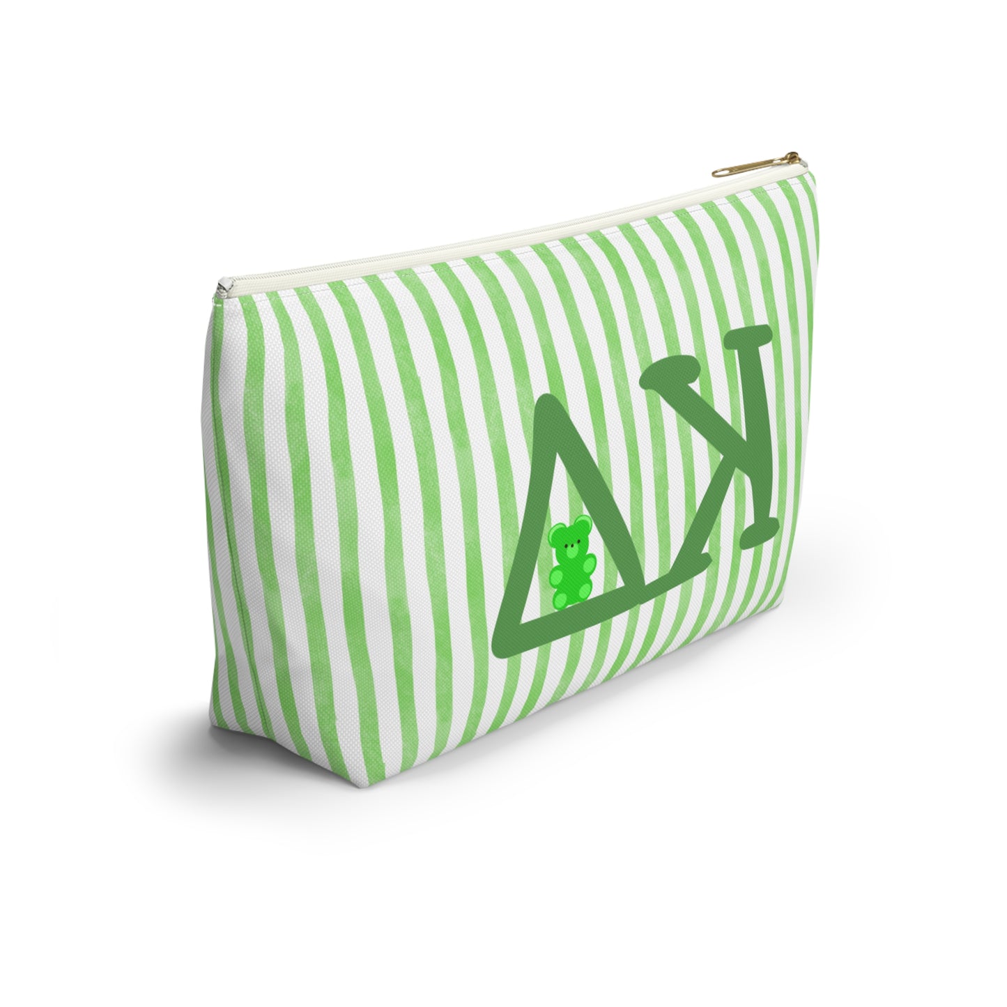 KD Green Striped Accessory Pouch | Cute Makeup Bag, Storage Organizer, Gift for Students, Eco-Friendly Travel Pouch, Teddy Bear Lover Gift