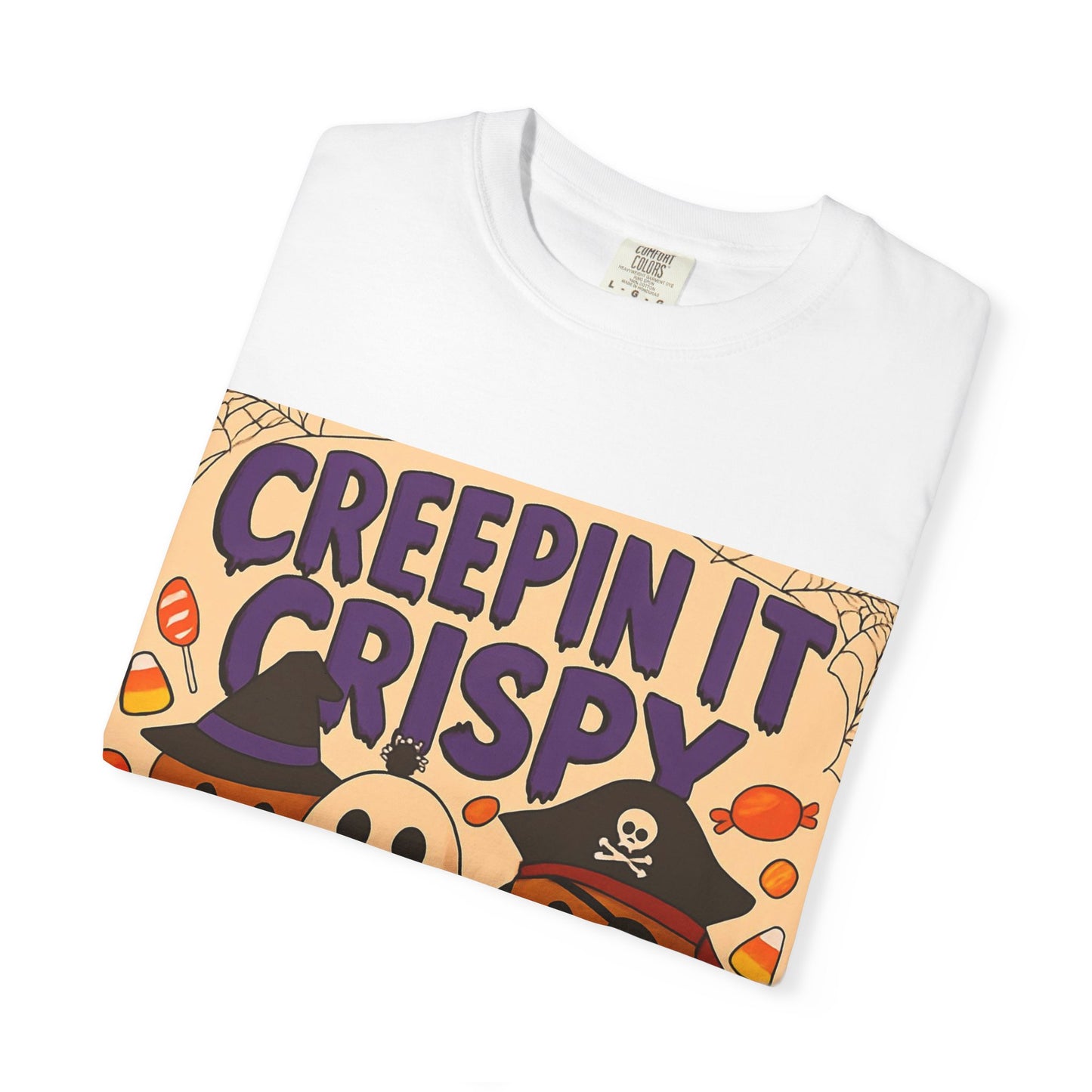 Halloween Themed T-Shirt, Creepin It Crispy T-Shirt, Unisex Shirt for Fall, Cute Halloween Tee, Festive Ghost & Candy Design