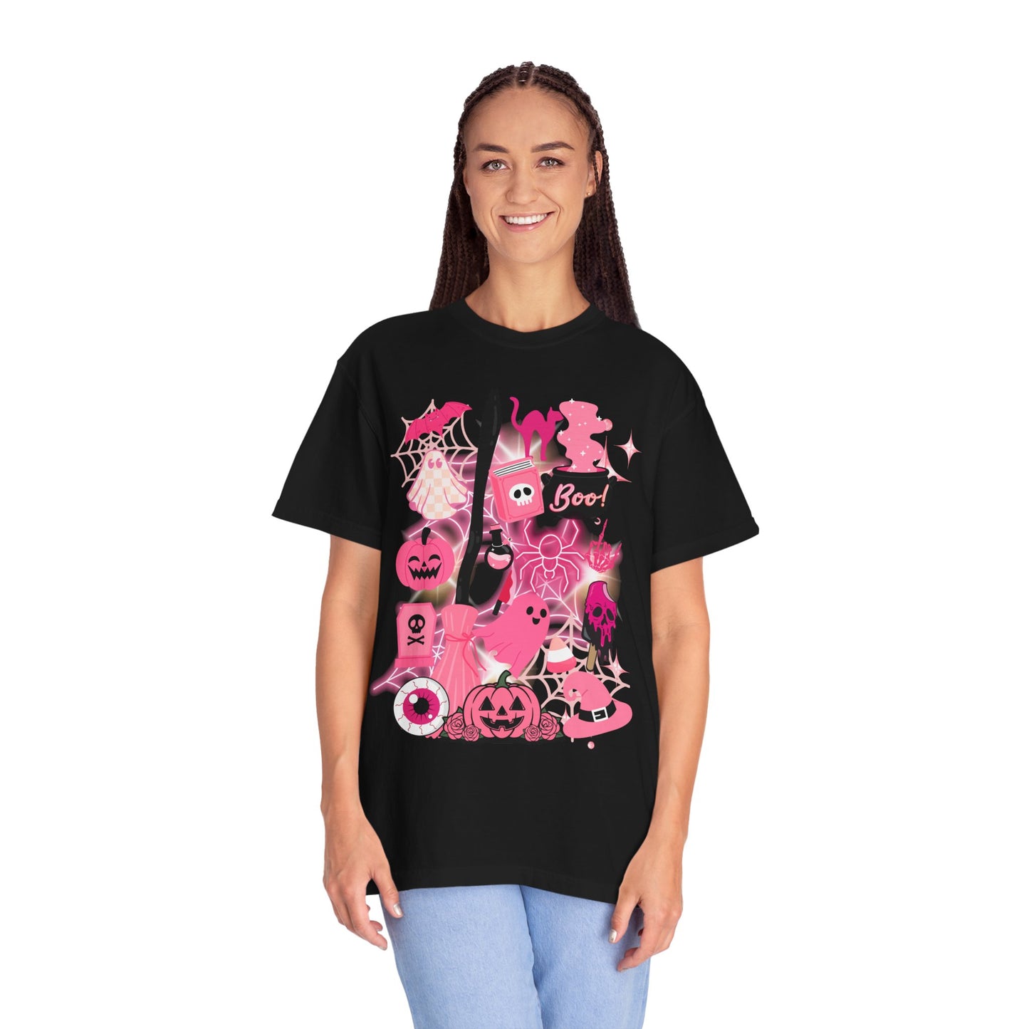 Pink Halloween-Themed Unisex T-shirt, Spooky Shirt, Ghostly Apparel, Boo T-shirt, Fall Fashion, Halloween Costume Top