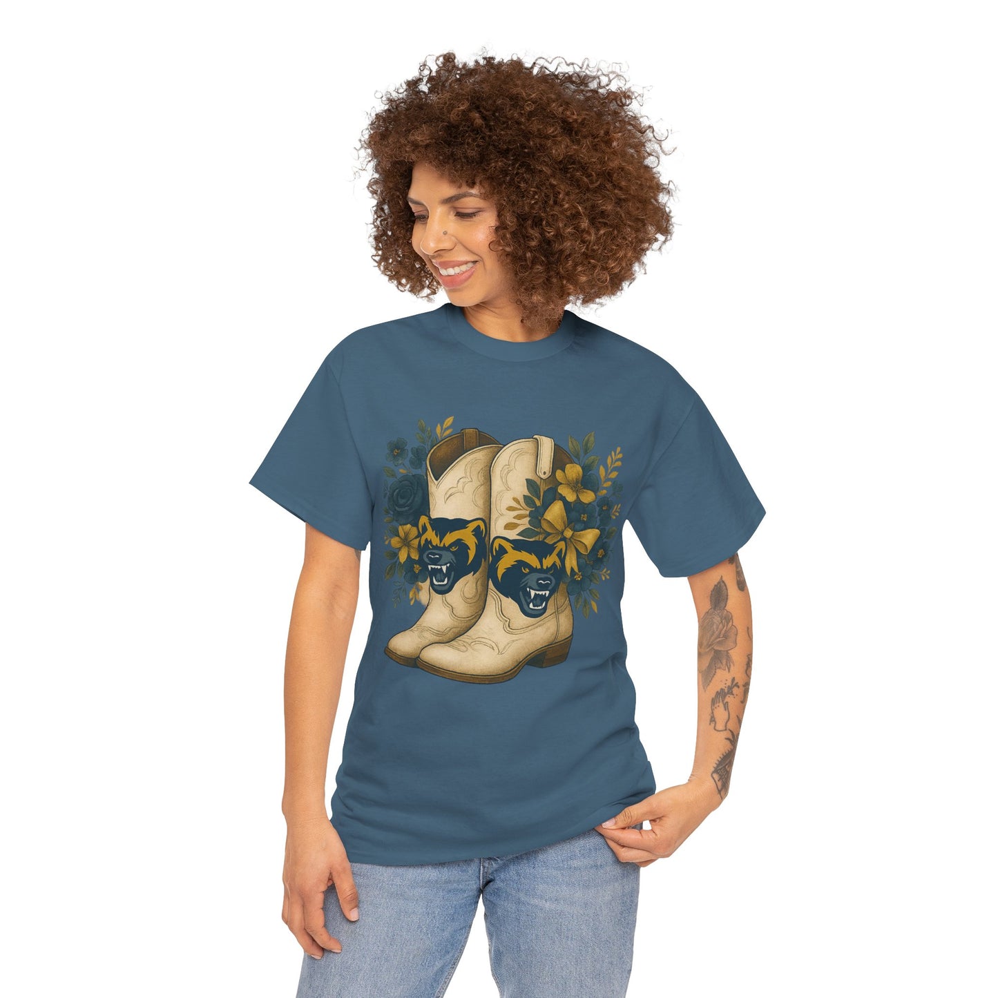 Graphic Tee - Michigan Wolverines Maize and Blue Country Chic Floral Cowboy Boots Vintage Style Shirt