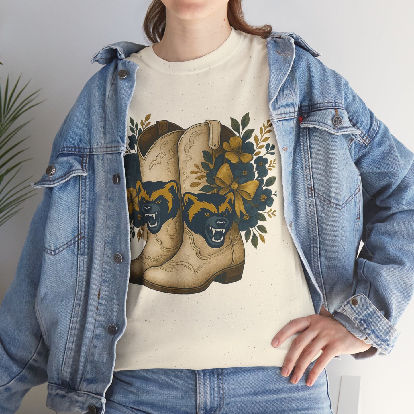 Graphic Tee - Michigan Wolverines Maize and Blue Country Chic Floral Cowboy Boots Vintage Style Shirt