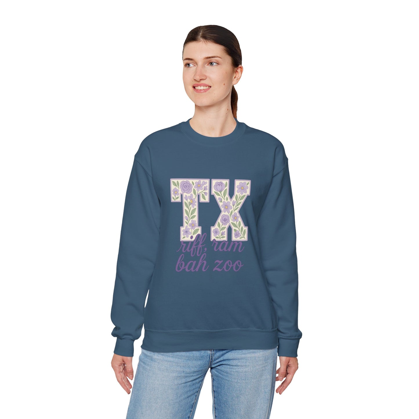 Texas Floral Sweatshirt, Cozy Unisex Crewneck, TX Riff Ram Bah Zoo Pullover, Gift for College Students, Texas Pride Apparel, Spring Fashion